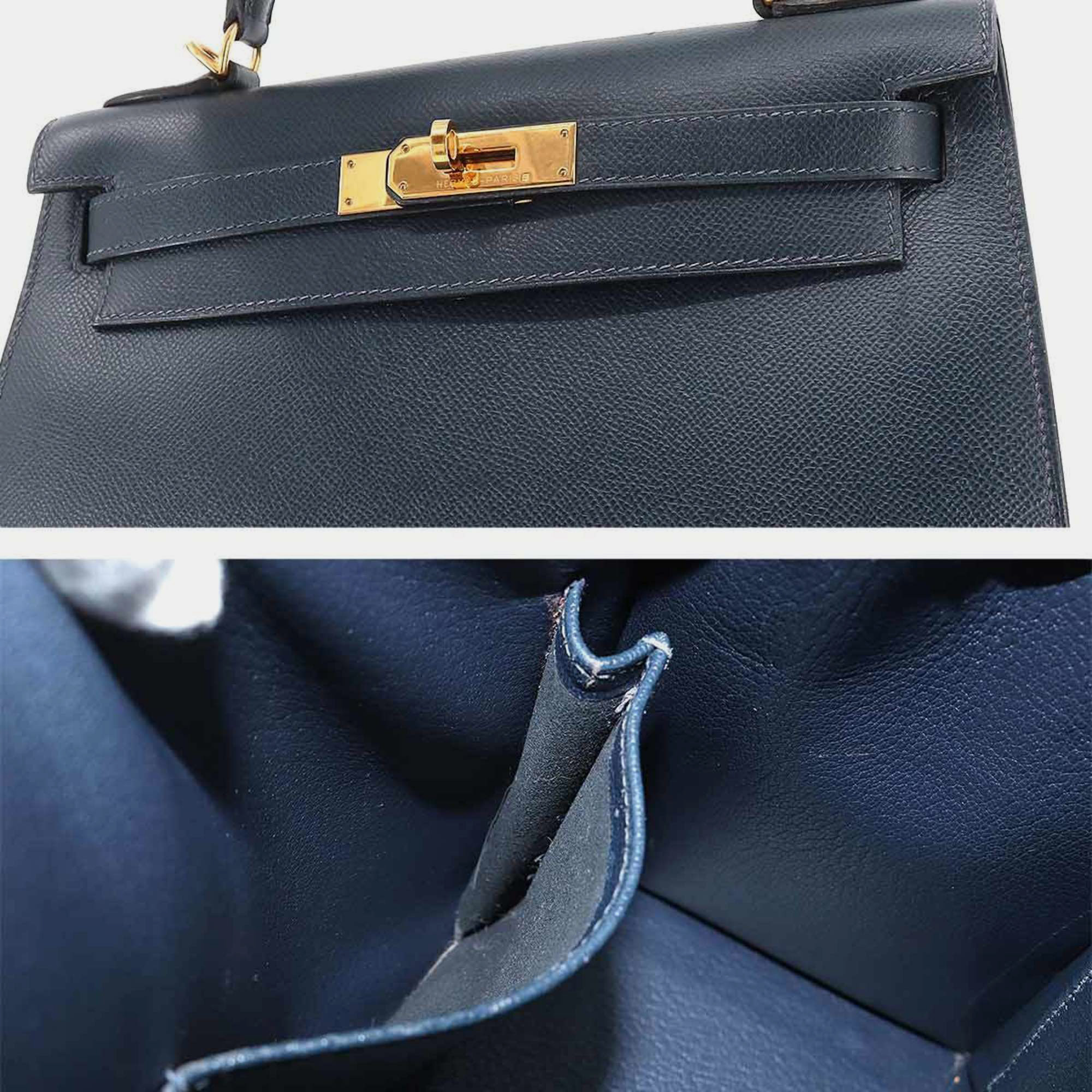 Hermes Kelly 28 2way Hand Shoulder Bag Couchevel Epson Navy E Stamped Outside Stitching Gold Hardware