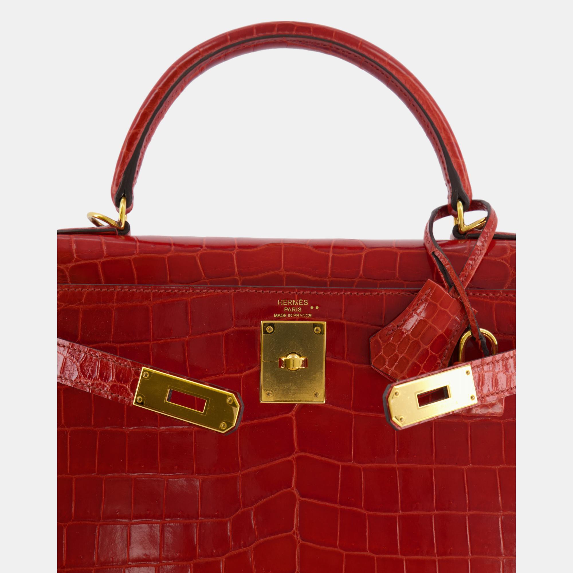 Hermes Kelly Bag 28cm In Sanguine Crocodile Niloticus Leather With Gold Hardware