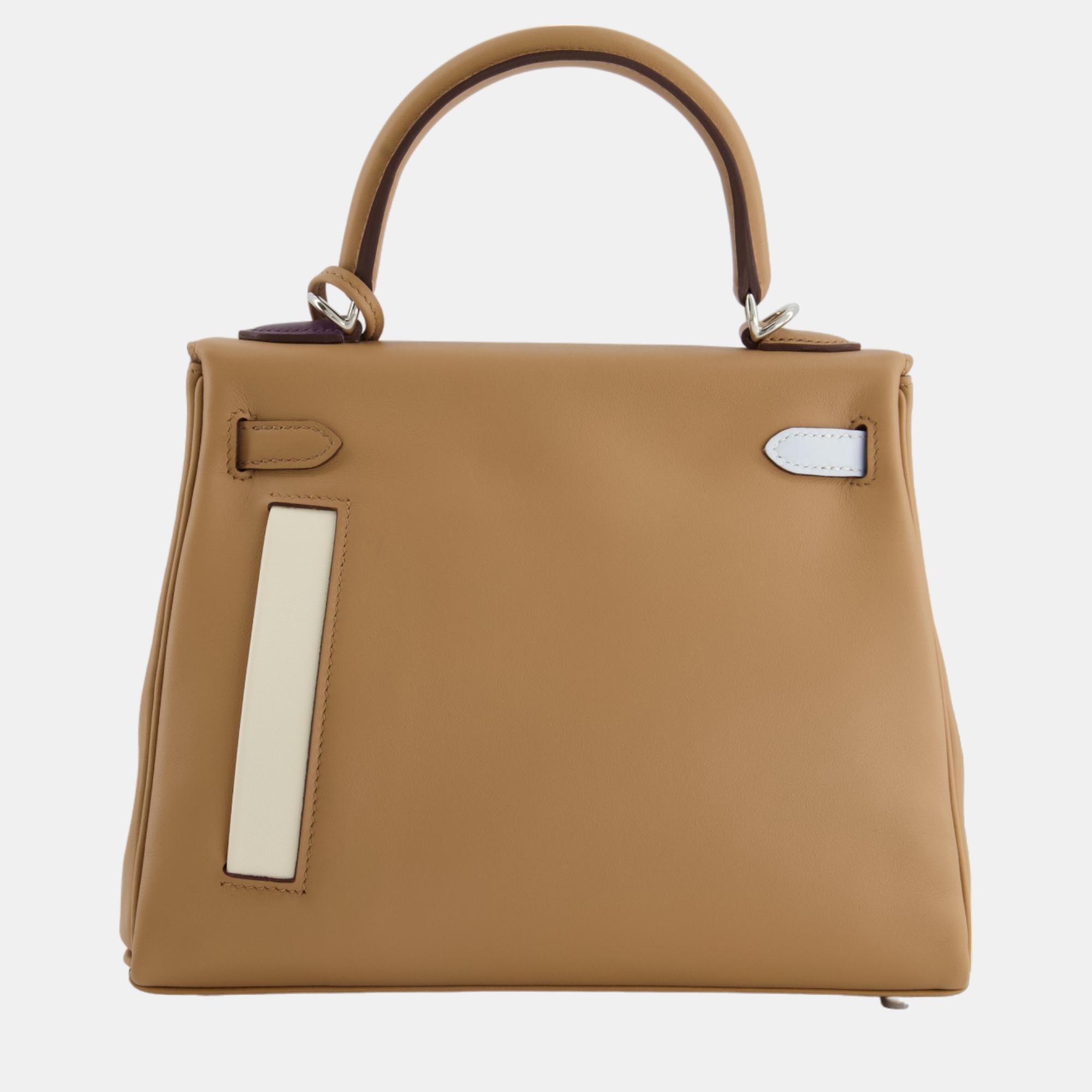 Hermes Kelly 25cm Colormatic Chai, Lime, Blue Brume, Nata And Mauve Sylvestre In Swift Leather Palladium Hardware