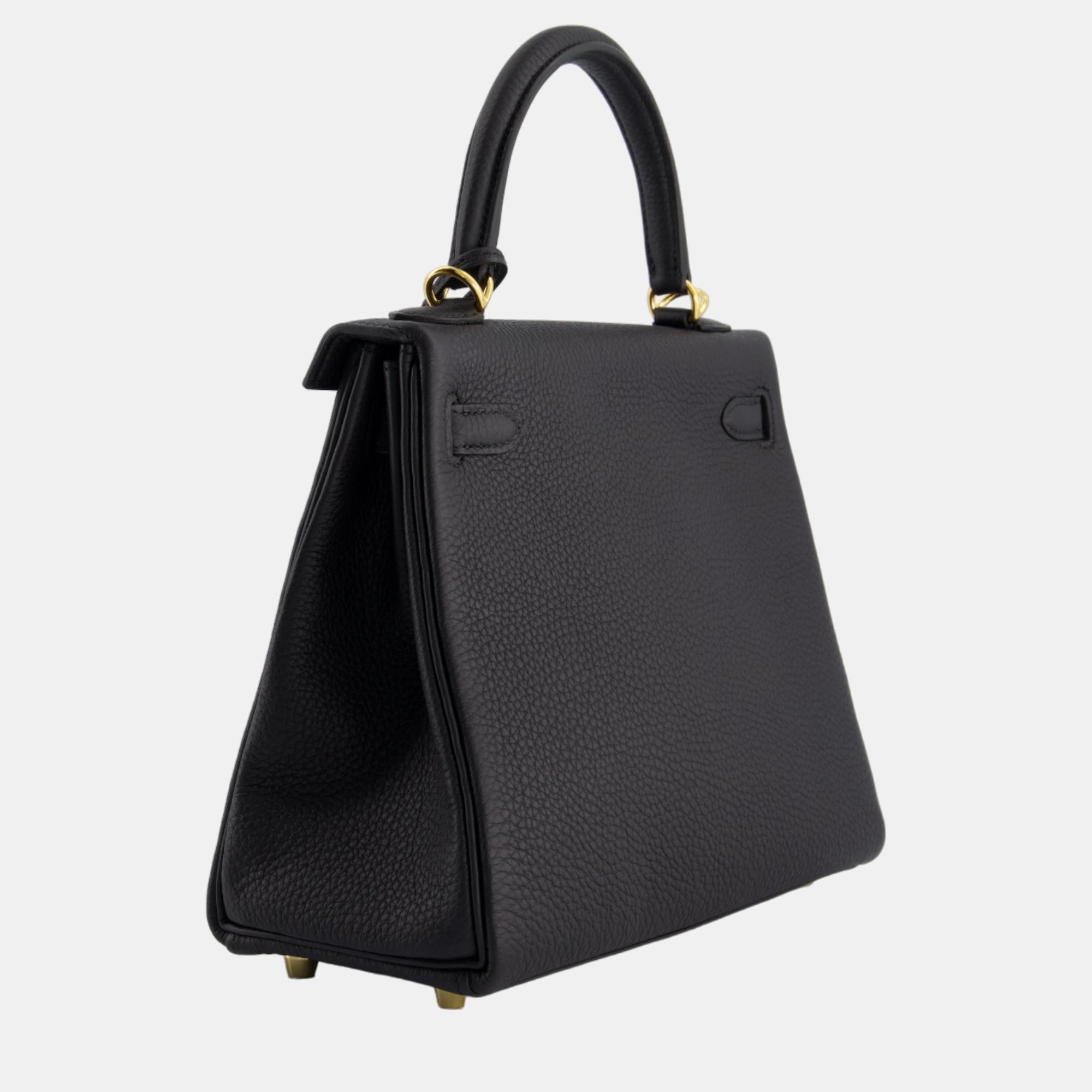 Hermes Kelly Bag 25cm Retourne In Black Togo Leather And Gold Hardware