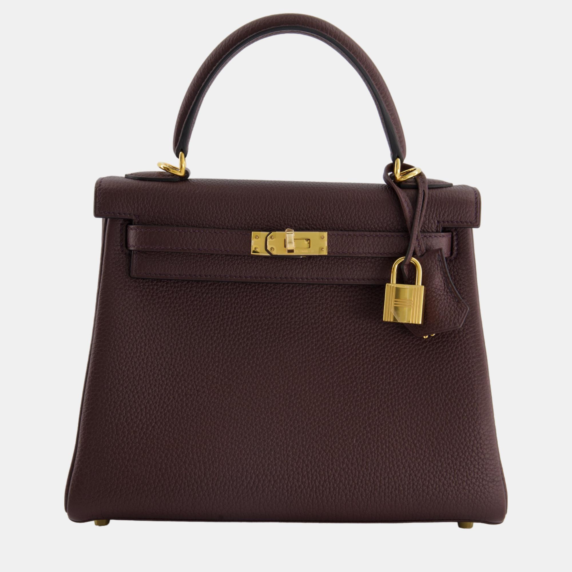 Hermes Kelly Retourne Bag 25cm In Rouge  Togo Leather With Gold Hardware