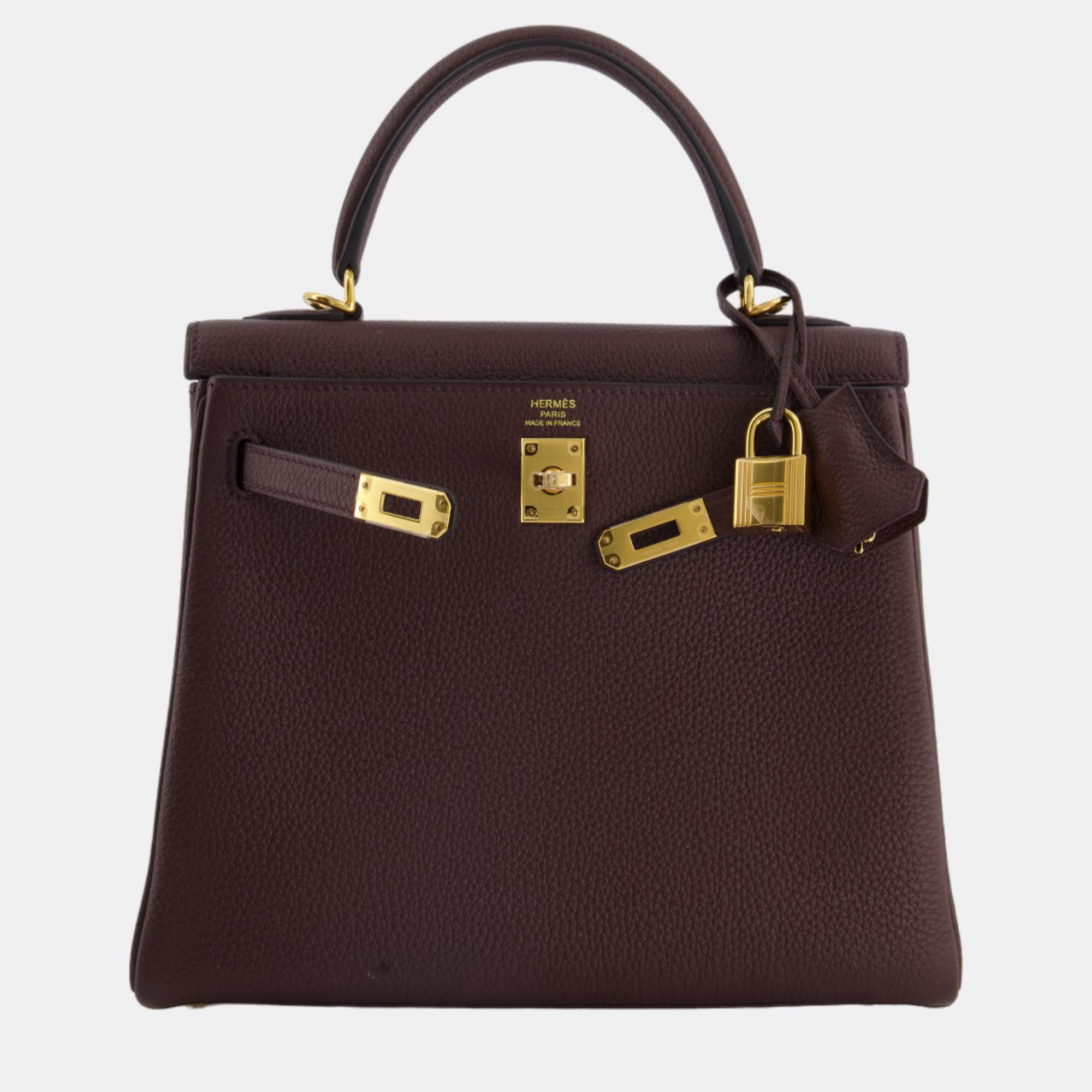 Hermes Kelly Retourne Bag 25cm In Rouge  Togo Leather With Gold Hardware