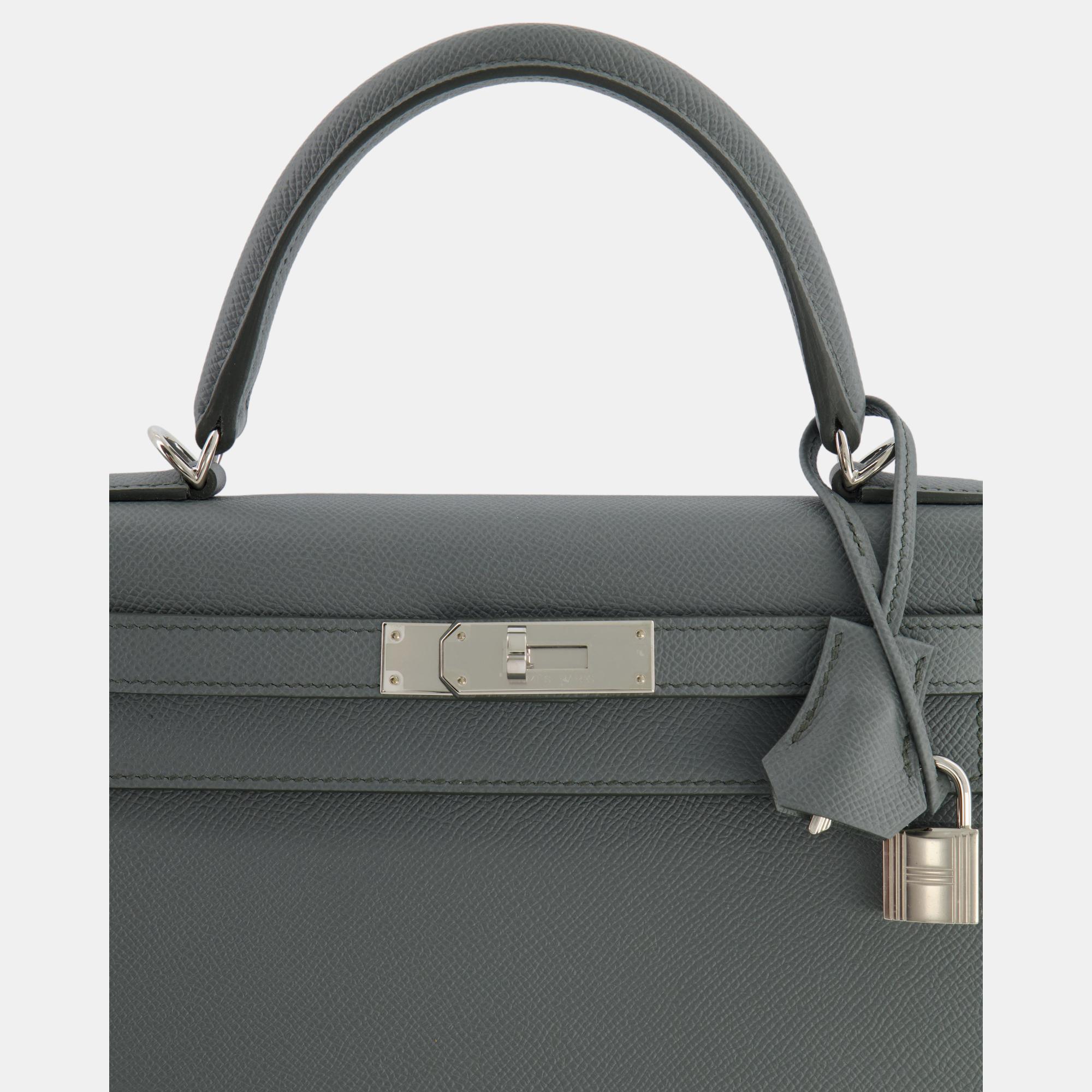 Hermes Kelly  Bag 28cm In Vert Amande Epsom Leather With Palladium Hardware