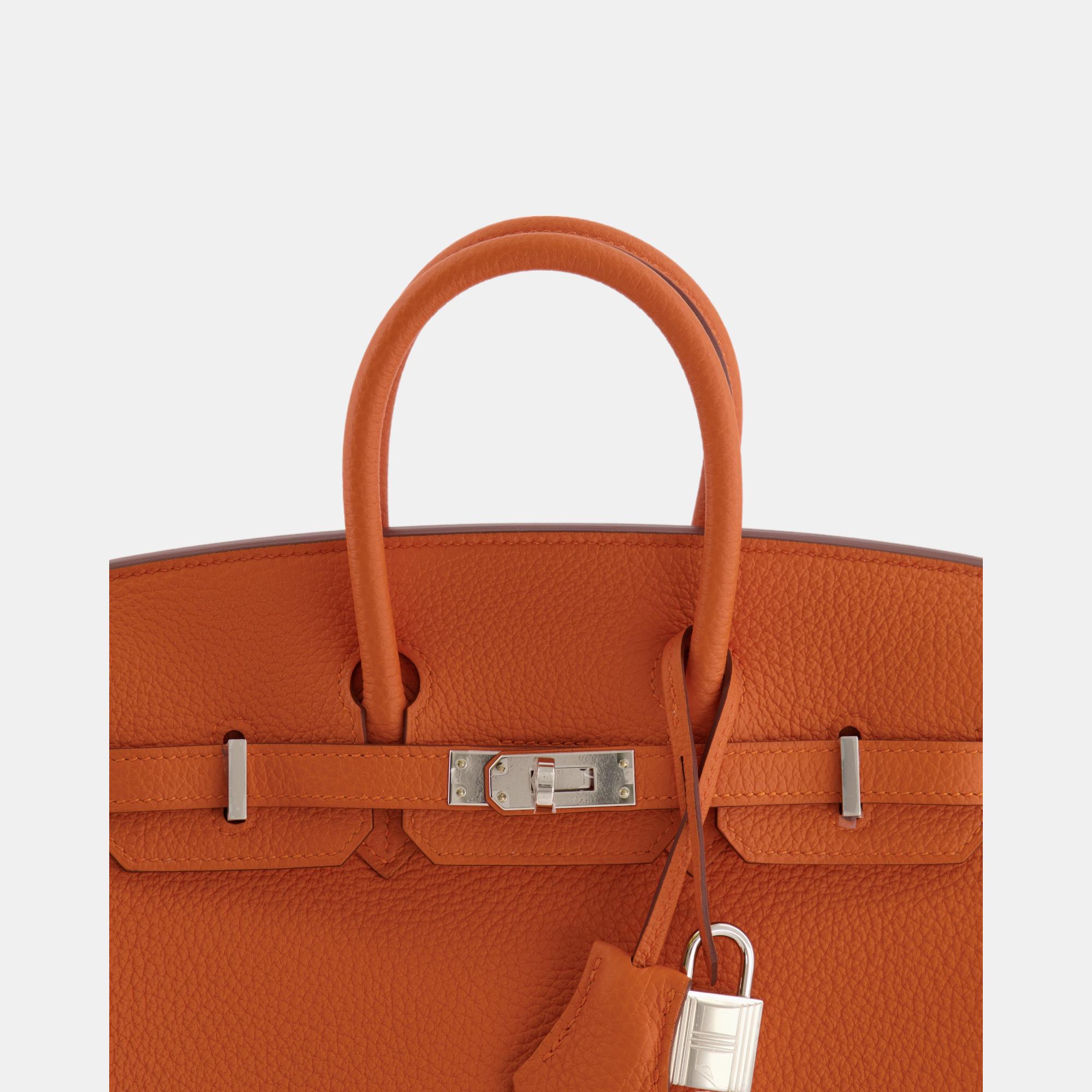 Hermes Birkin 25cm Retourne Bag In Orange Togo Leather With Palladium Hardware