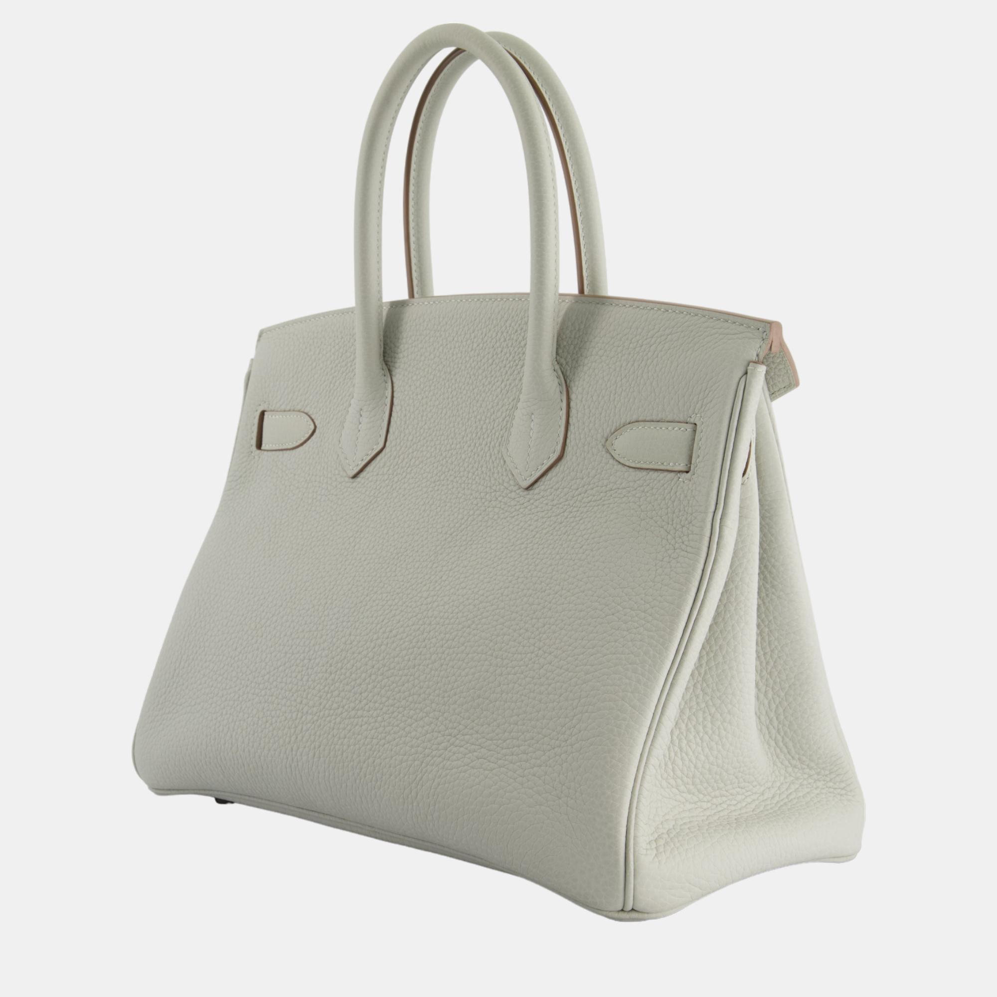 Hermes Birkin Bag Retourne 30cm In Gris Pale Clemence Leather With Palladium Hardware