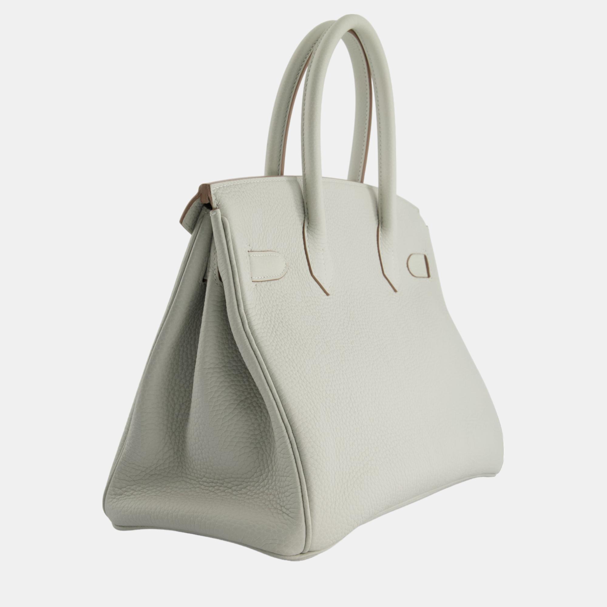 Hermes Birkin Bag Retourne 30cm In Gris Pale Clemence Leather With Palladium Hardware