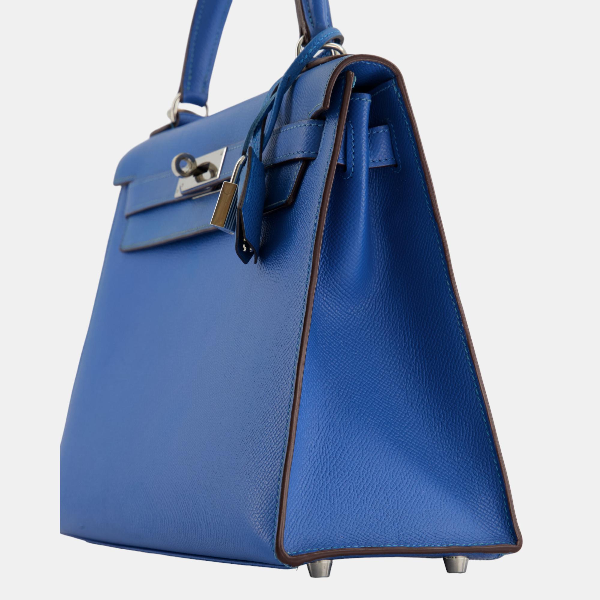 Hermes Kelly  Bag 28cm In Blue Electric Epsom Leather With Palladium Hardware