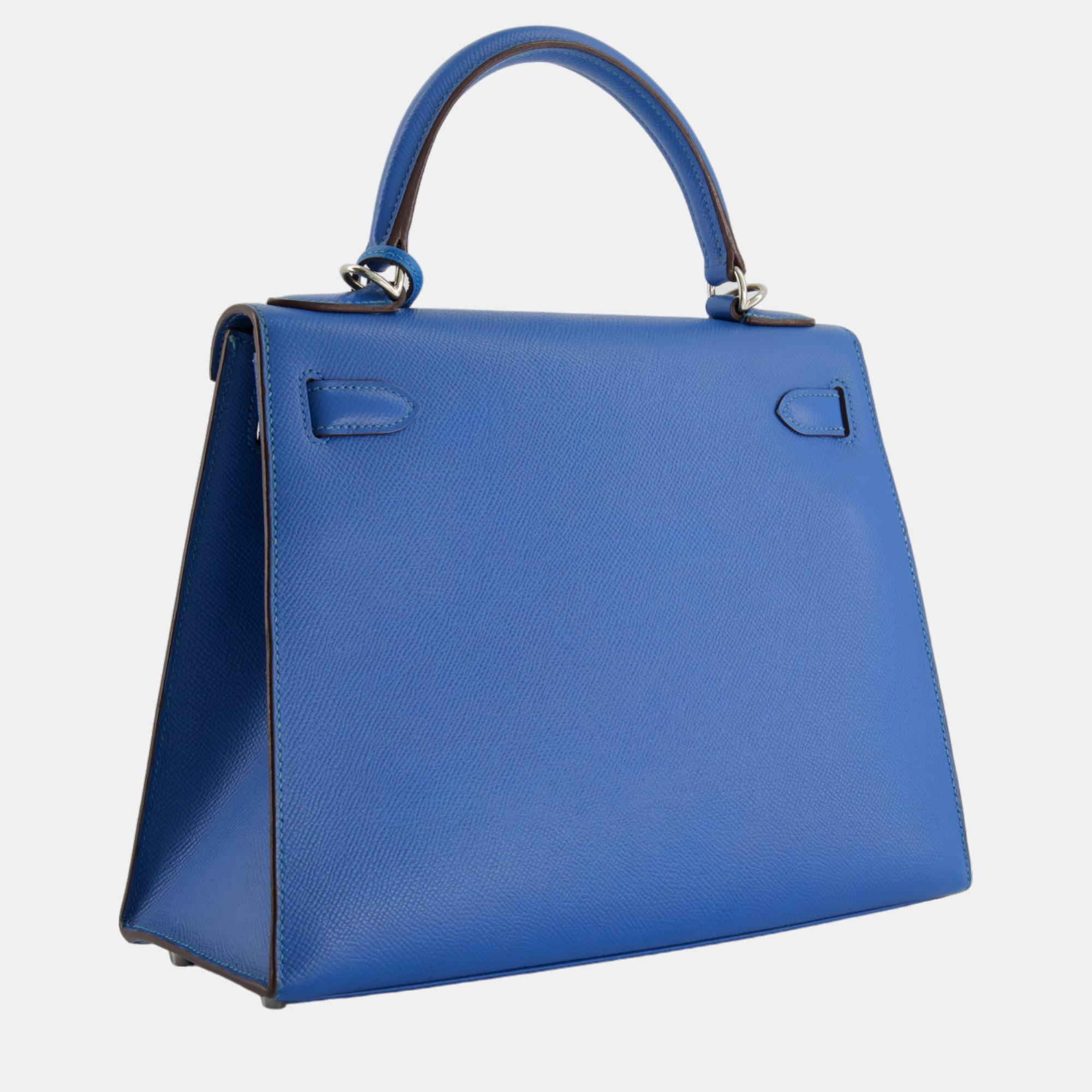 Hermes Kelly  Bag 28cm In Blue Electric Epsom Leather With Palladium Hardware
