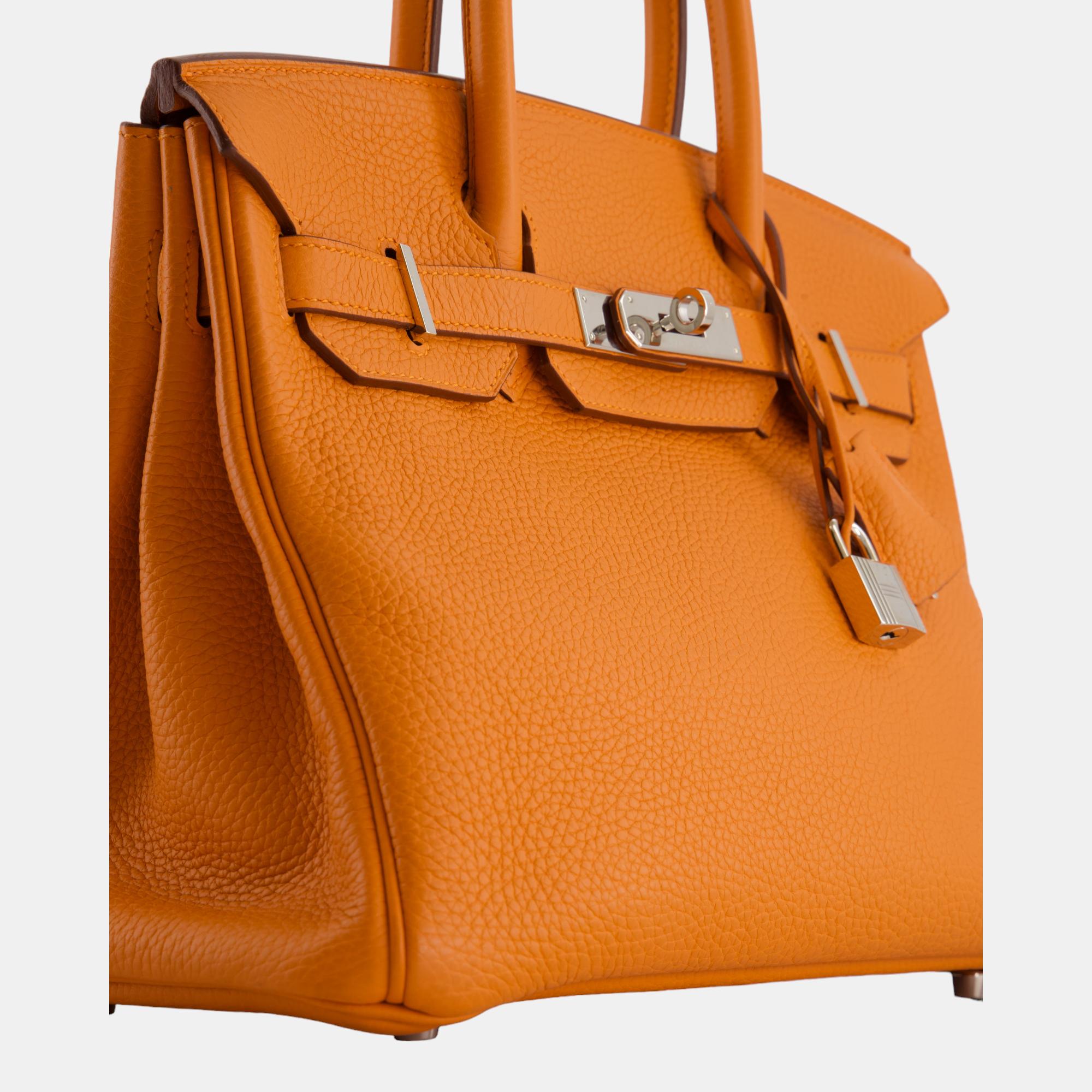 Hermes Birkin Retourne Bag 30cm Orange In Clemence Leather With Palladium Hardware