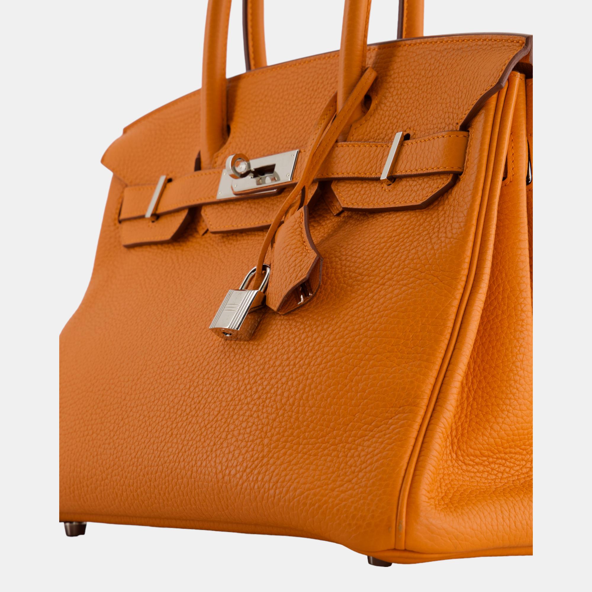 Hermes Birkin Retourne Bag 30cm Orange In Clemence Leather With Palladium Hardware