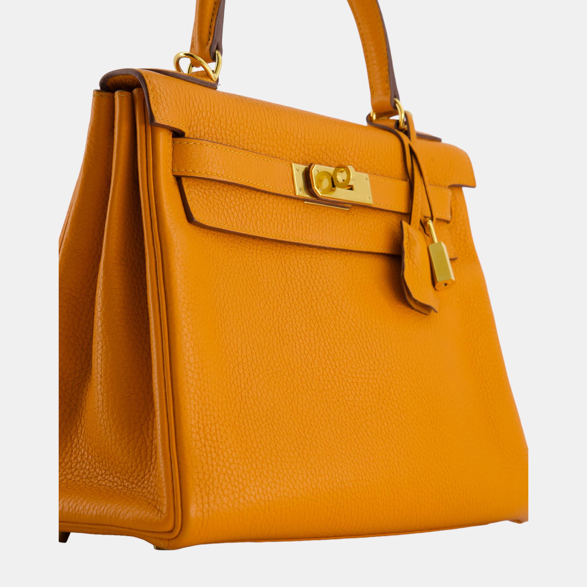 Hermes Kelly Bag 28cm In Abricot Clemence Leather With Gold Hardware