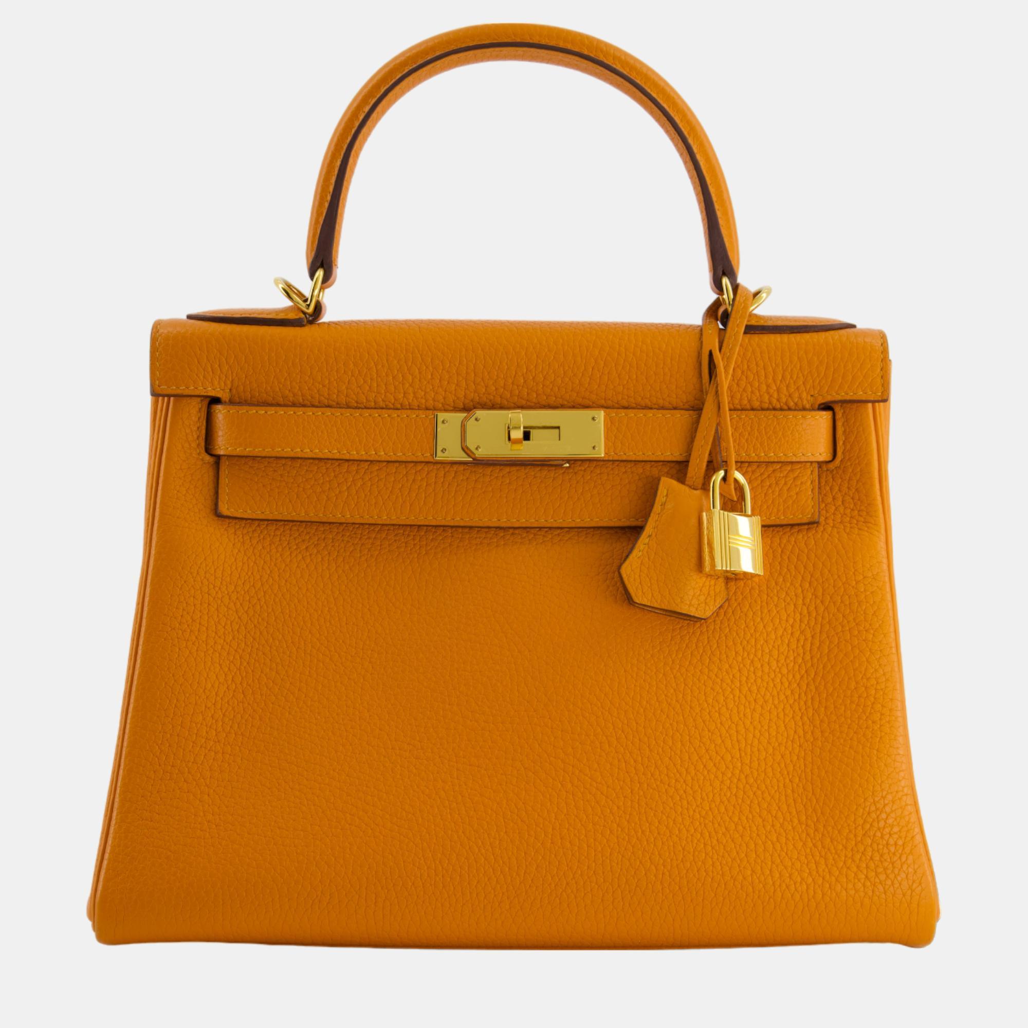Hermes Kelly Bag 28cm In Abricot Clemence Leather With Gold Hardware