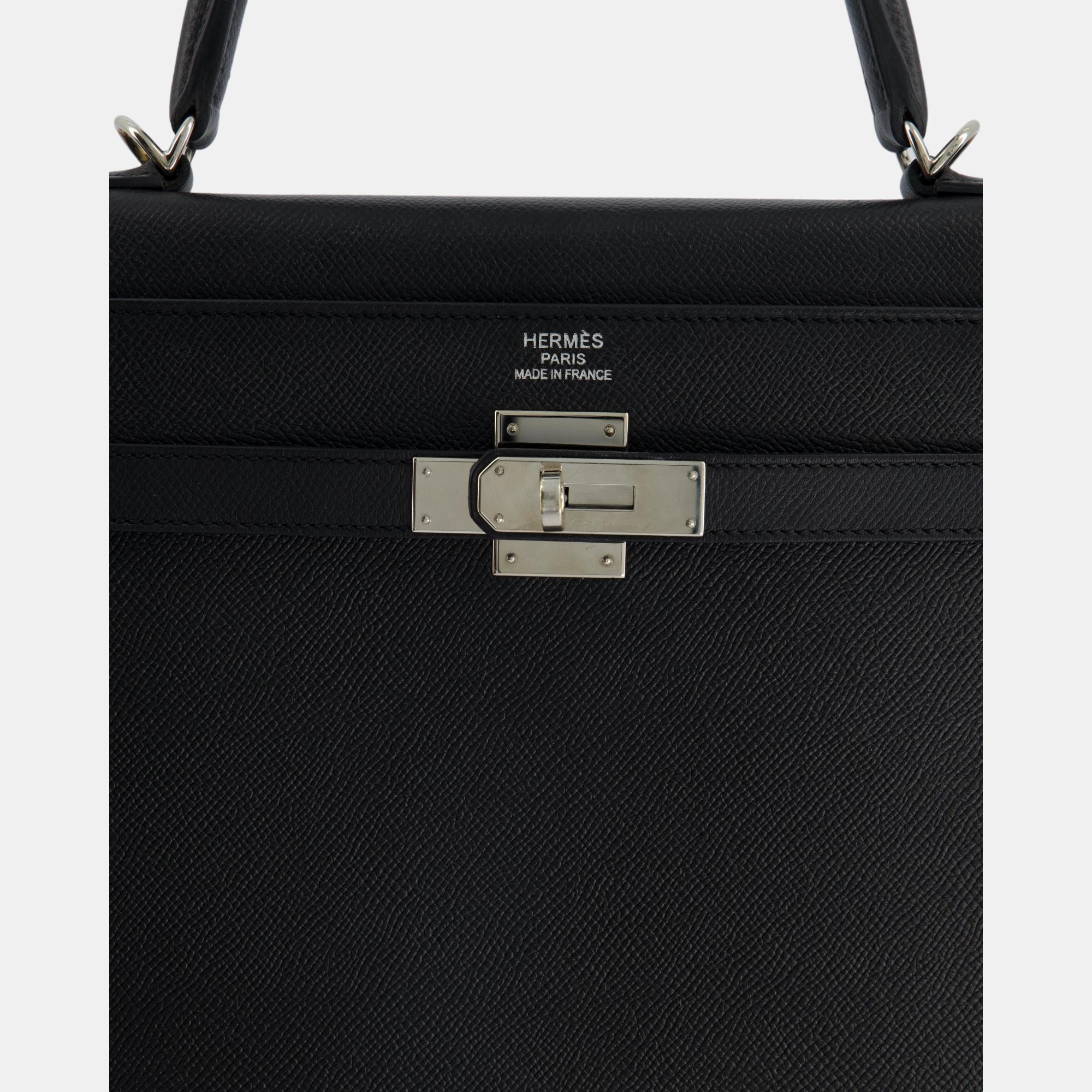 Hermes Black Kelly  35cm In Epsom Leather With Palladium Hardware