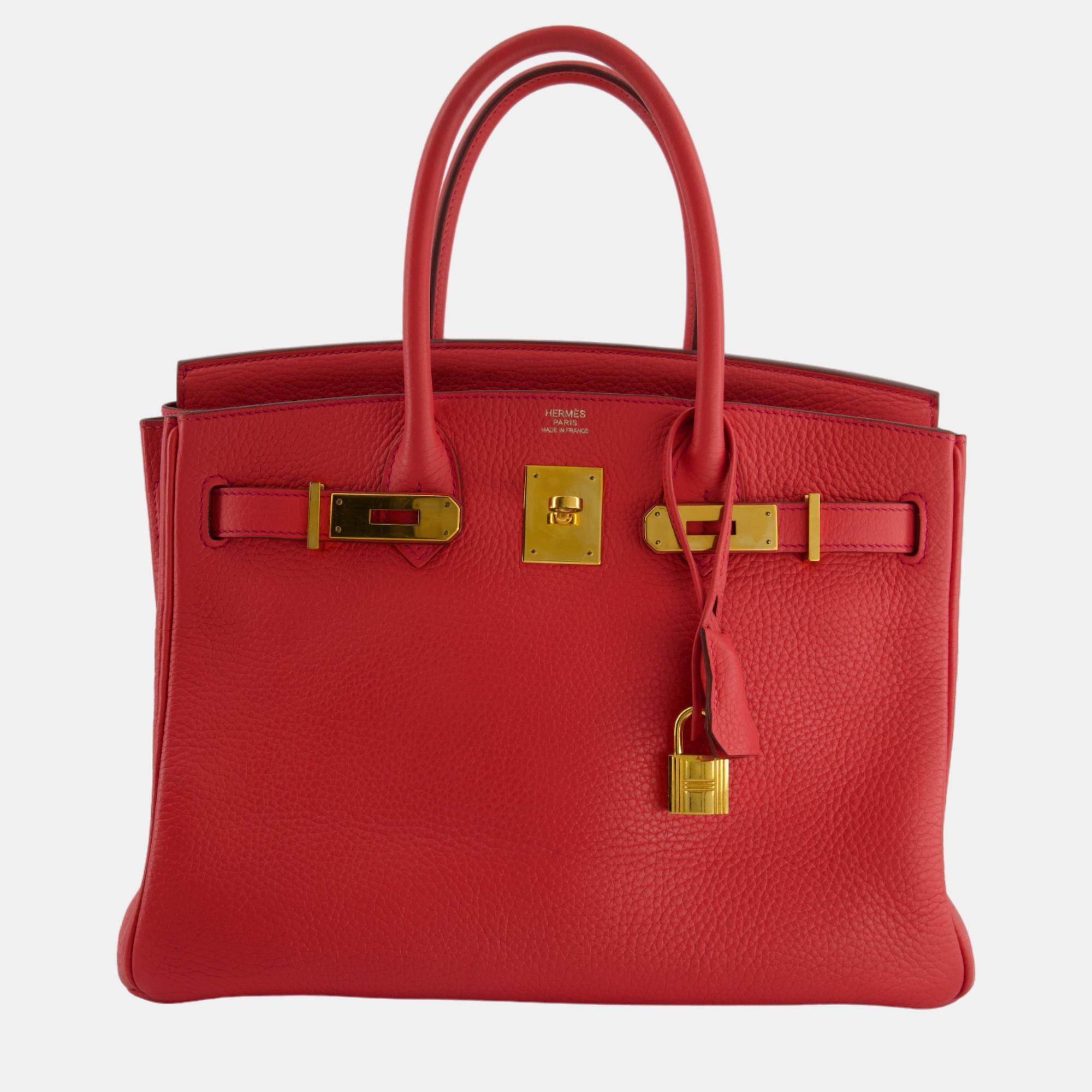 Hermes Birkin Bag 30cm Rouge Tomate In Togo Leather With Gold Hardware