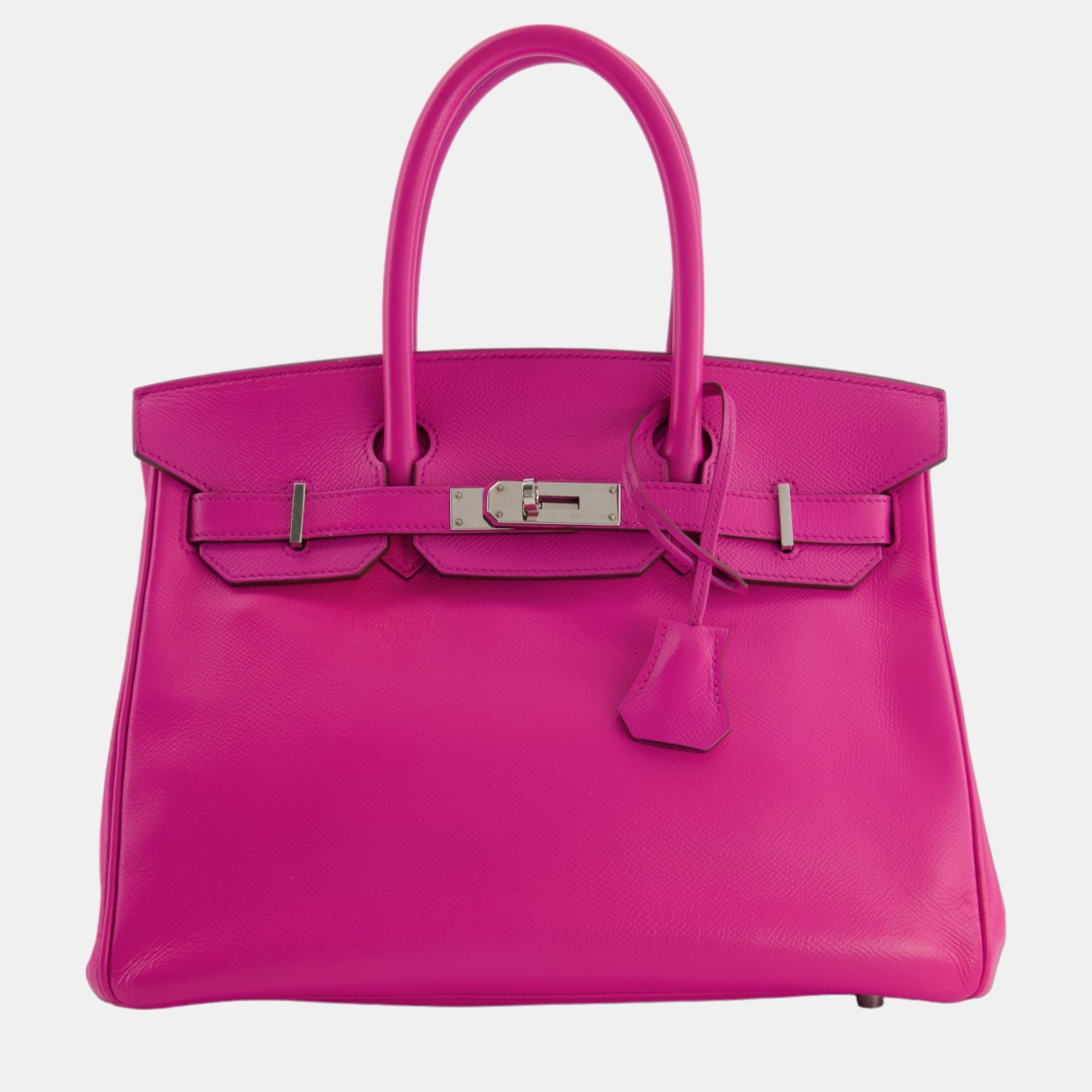 Hermes Birkin Bag 30cm Verso In Rose Tyrien Pink Epsom Leather With Palladium Hardware