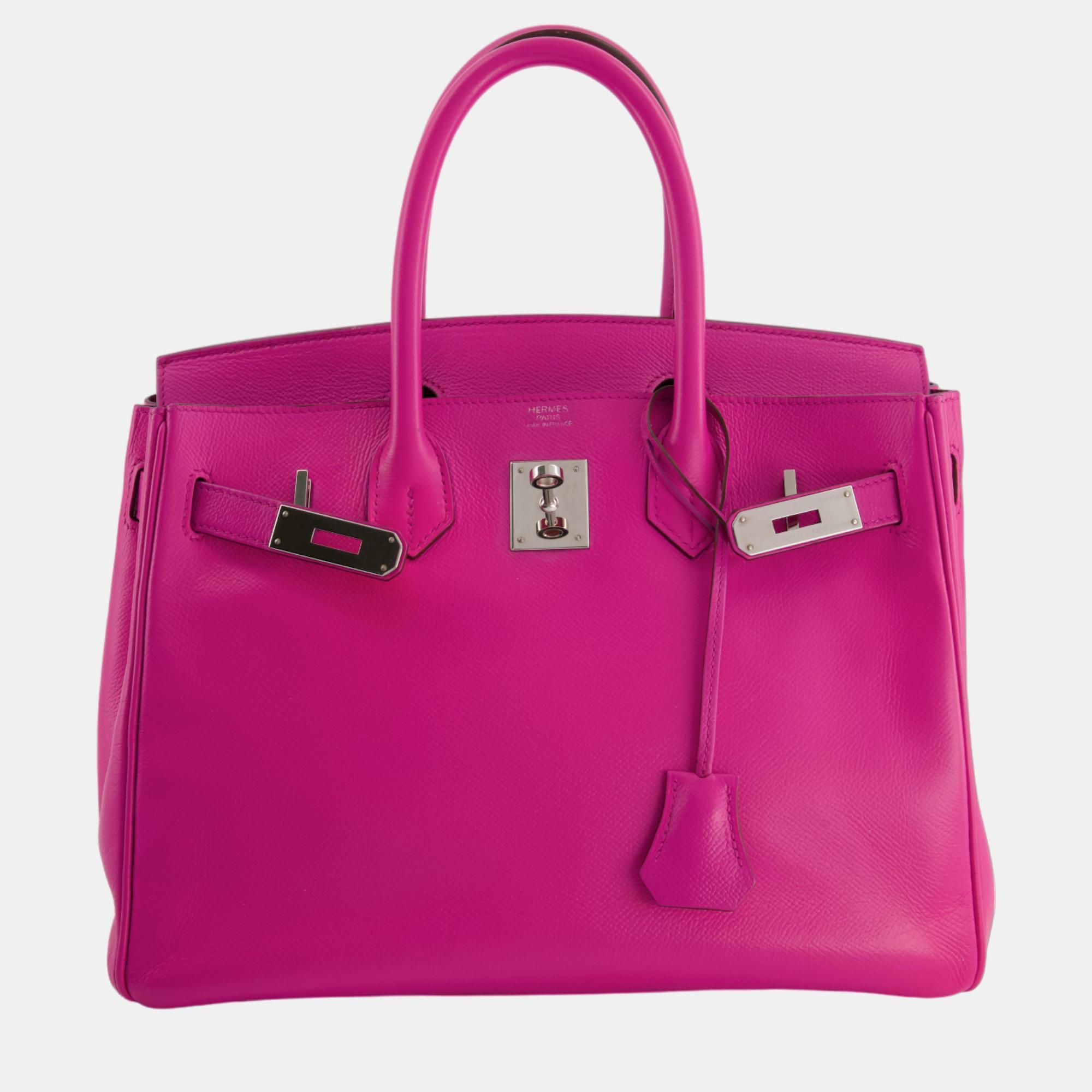 Hermes Birkin Bag 30cm Verso In Rose Tyrien Pink Epsom Leather With Palladium Hardware