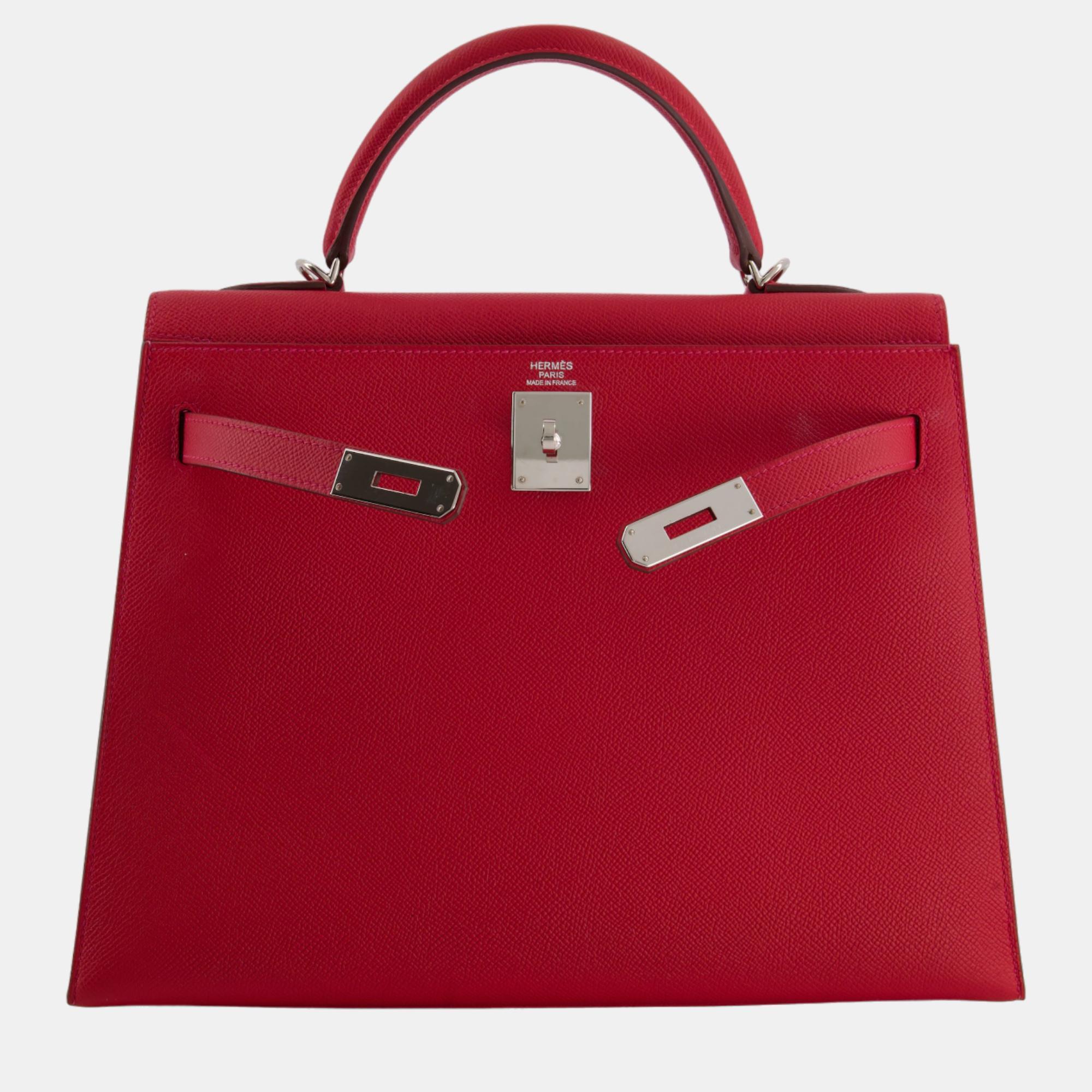 Hermes Kelly Bag 32cm In Rouge Piment Epsom Leather With Palladium Hardware