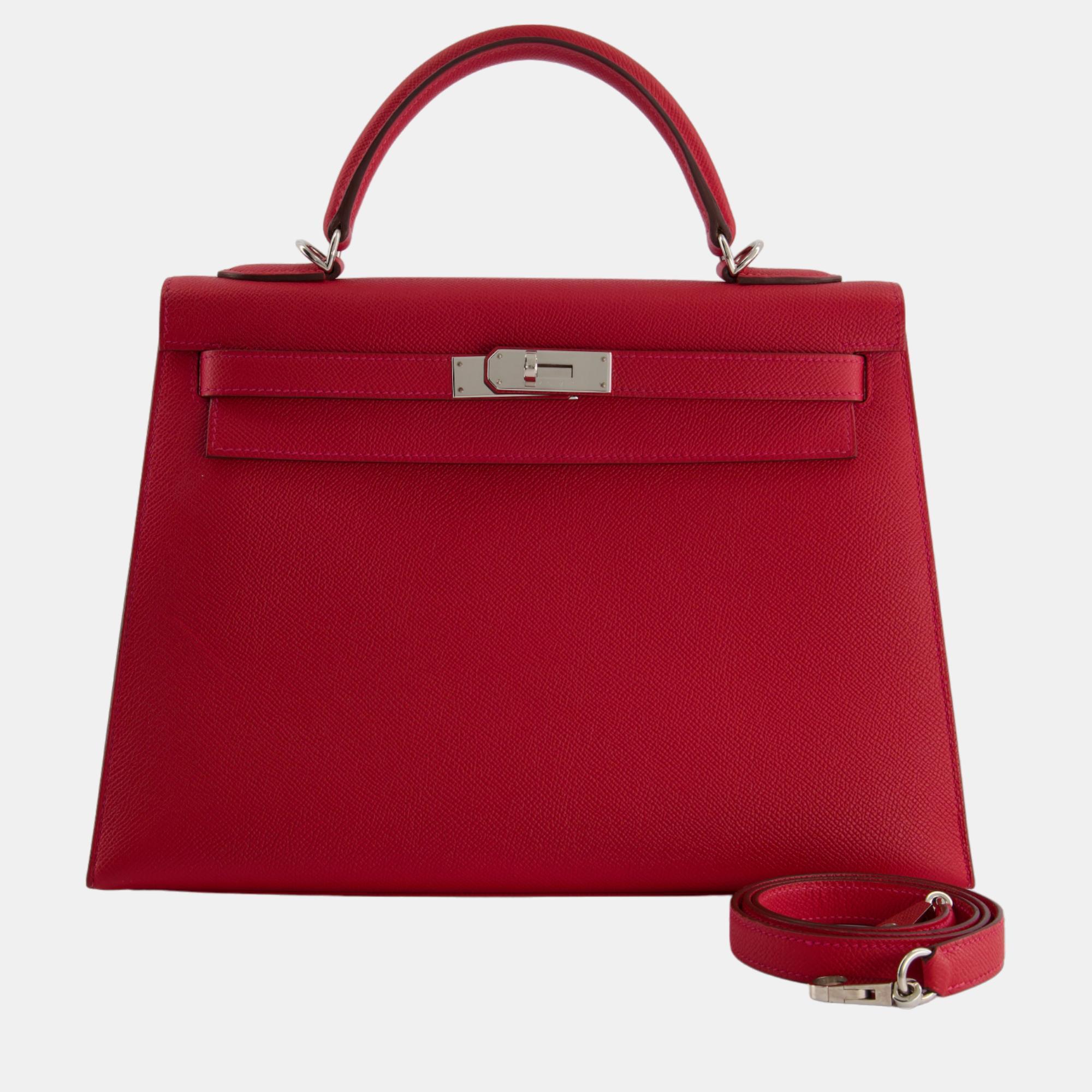 Hermes Kelly Bag 32cm In Rouge Piment Epsom Leather With Palladium Hardware