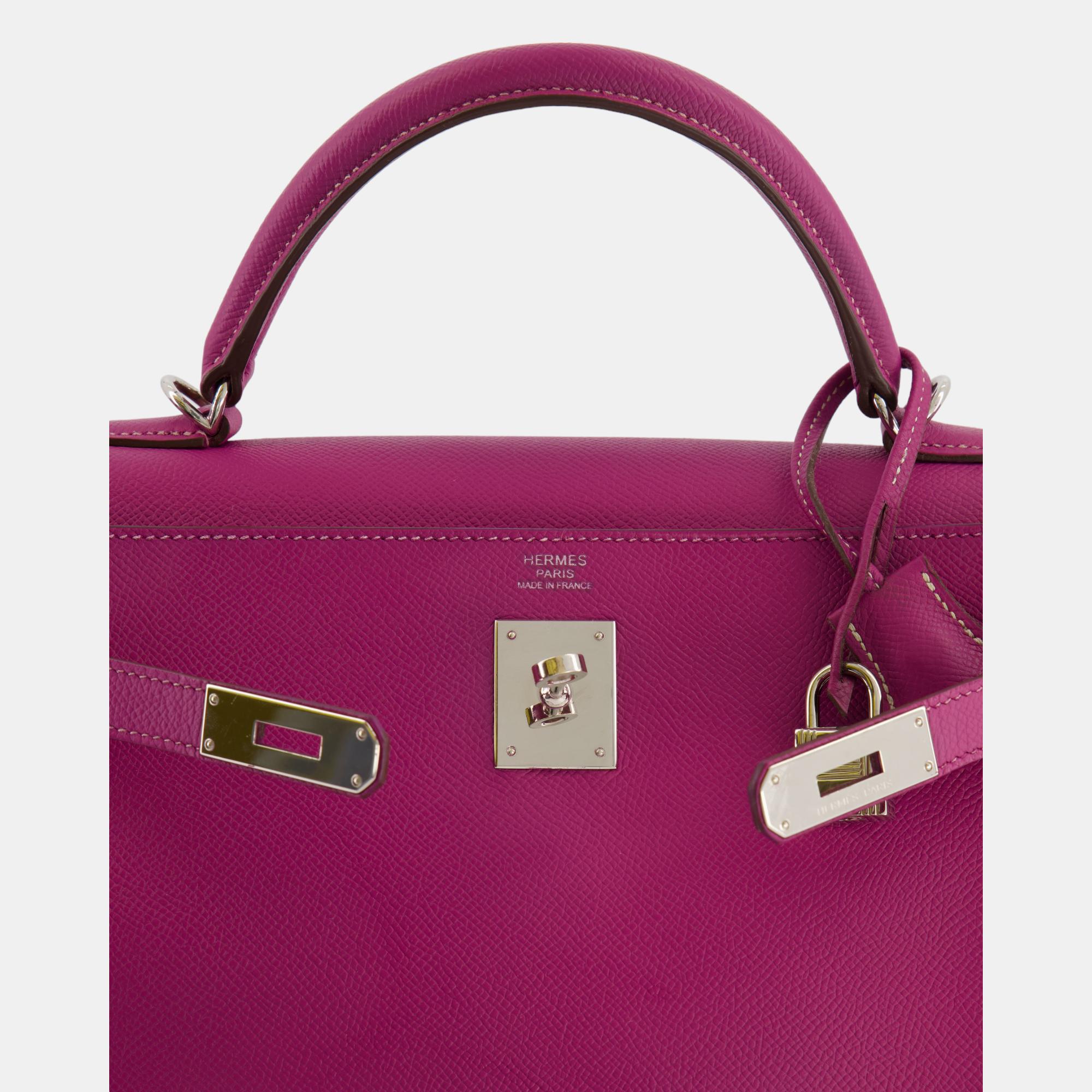 Hermes Candy Kelly Bag 32cm Retourne In Tosca Epsom Leather And Rose Tyrien Interior With Palladium Hardware
