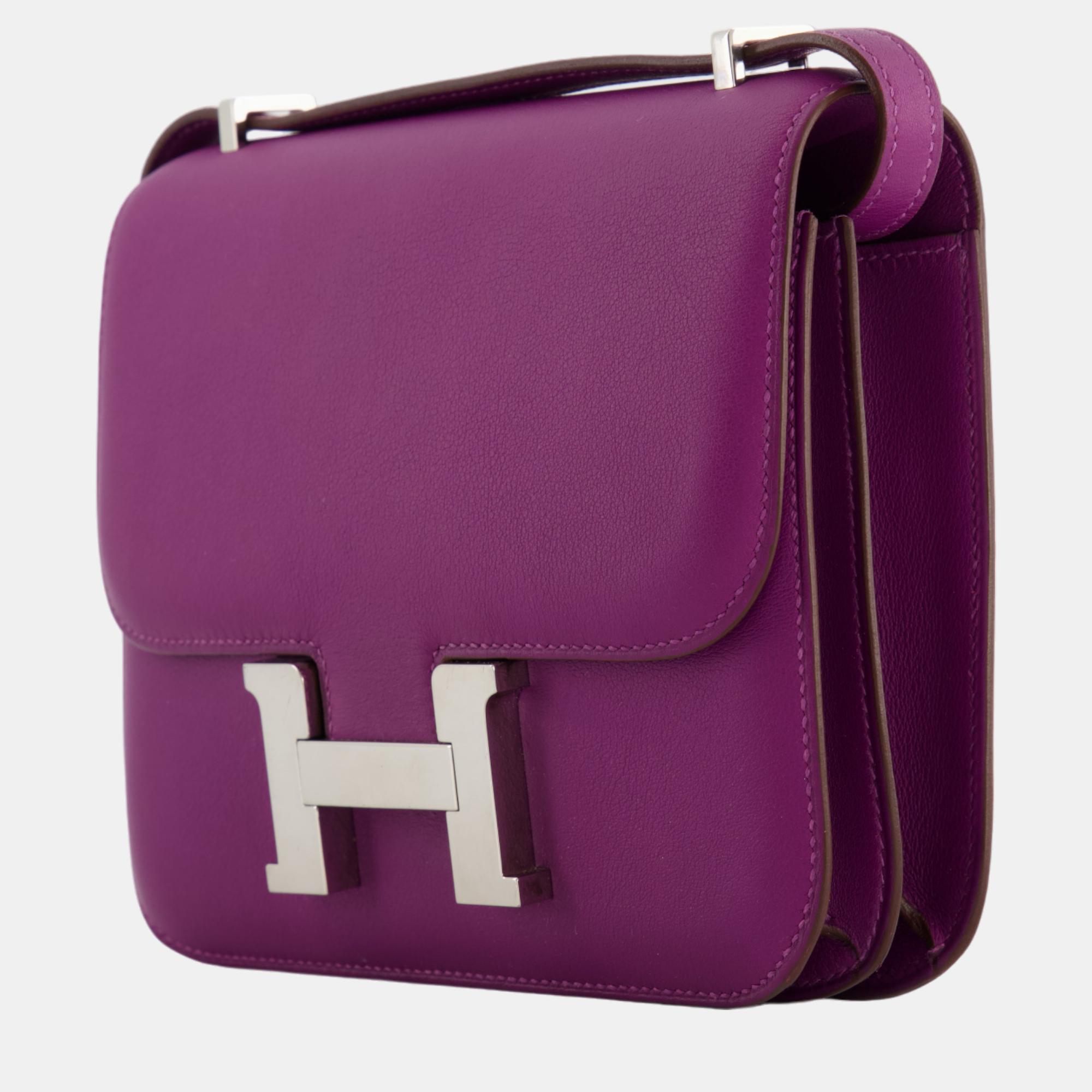 Hermes Mini Constance 18cm In Anemone Evercolor Leather With Palladium  Hardware