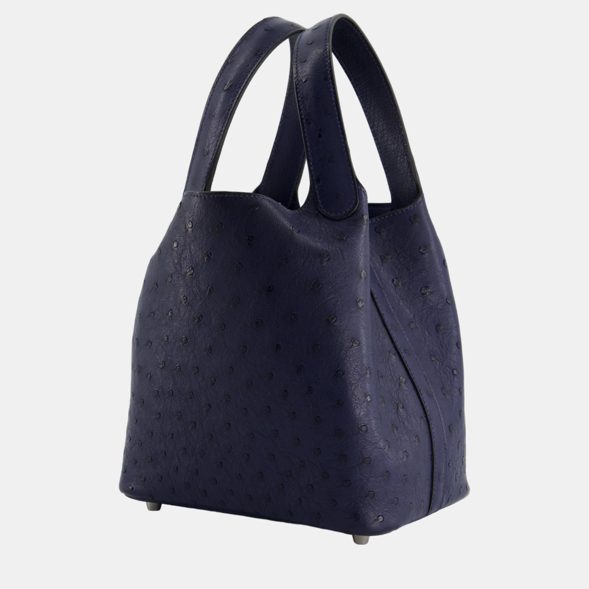Hermes Picotin Bag Blue Sapphire in Ostrich Leather with Palladium Hardware, Navy blue
Hermes Picotin Bag Blue Sapphire in Ostrich Leather with Palladium Hardware, Navy blue