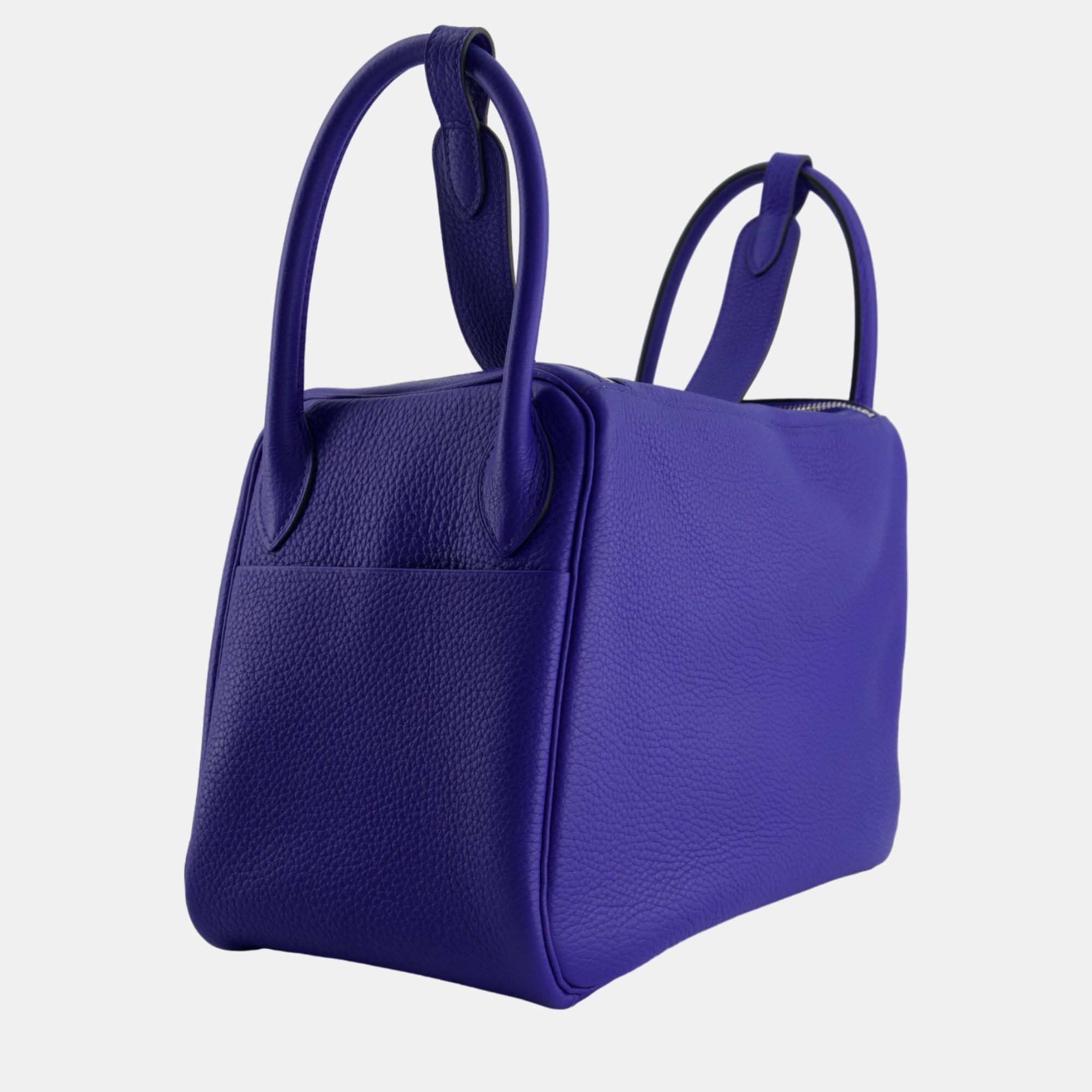 Hermes Lindy Bag 30cm In Blue Electric In Clemence Leather With Palladium Hardware