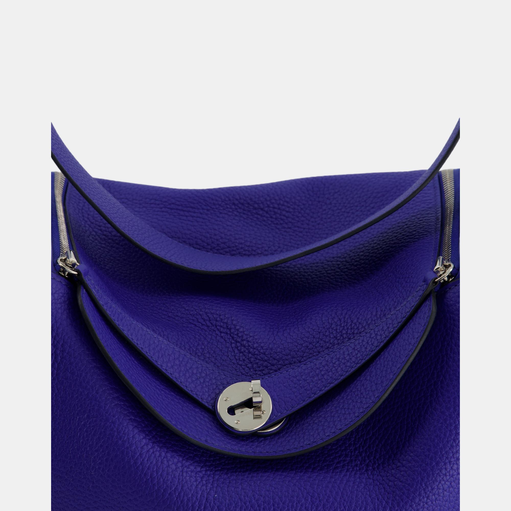 Hermes Lindy Bag 30cm In Blue Electric In Clemence Leather With Palladium Hardware