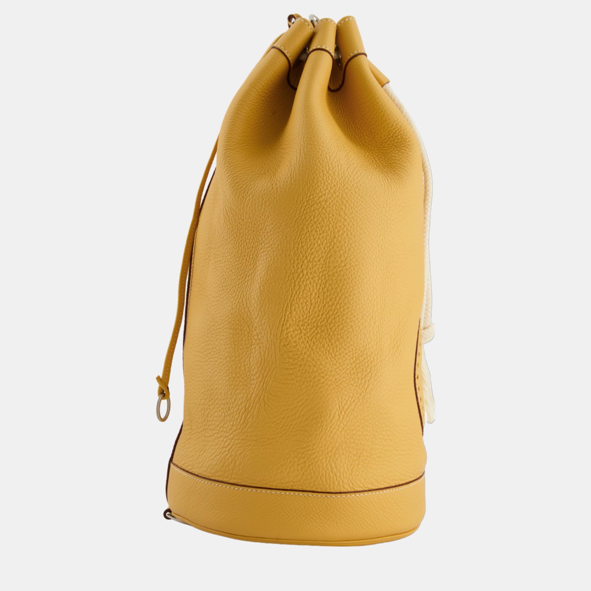 Hermes Lunch Drawstring Shoulder Bag In Jaune Clemence Leather With Palladium Hardware