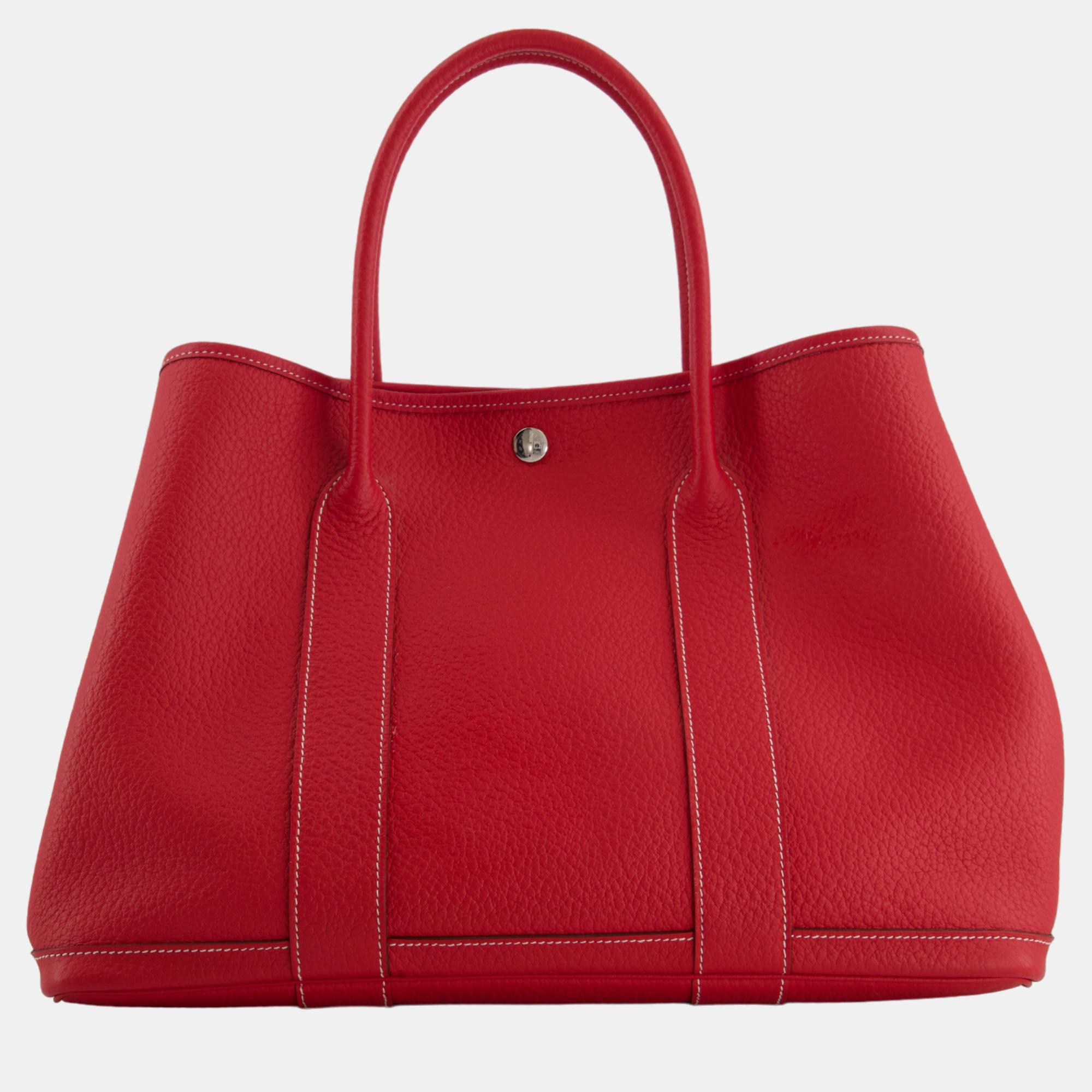 Hermes Garden Party Bag 36cm In Rouge Tomato Negonda Leather With Palladium Hardware