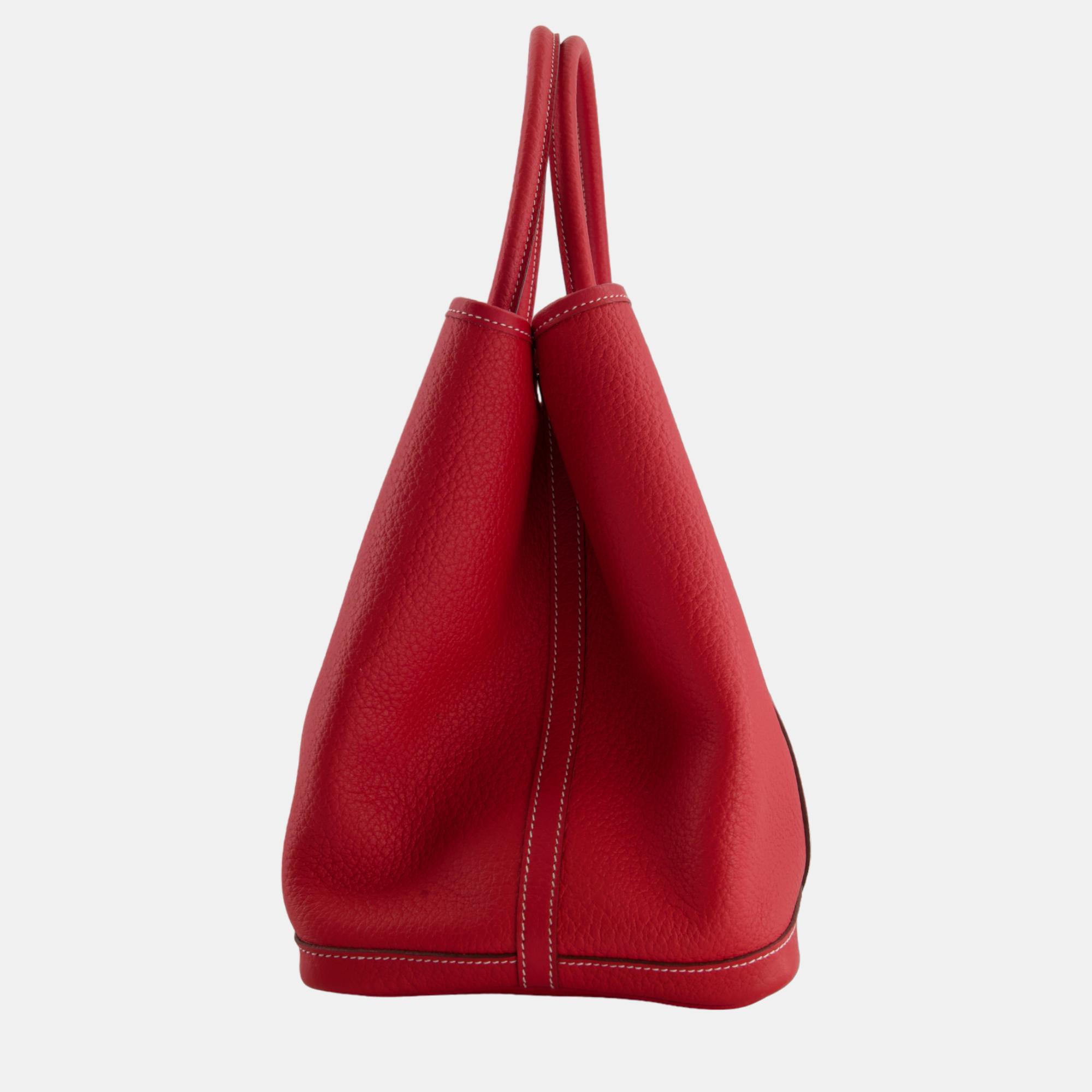 Hermes Garden Party Bag 36cm In Rouge Tomato Negonda Leather With Palladium Hardware