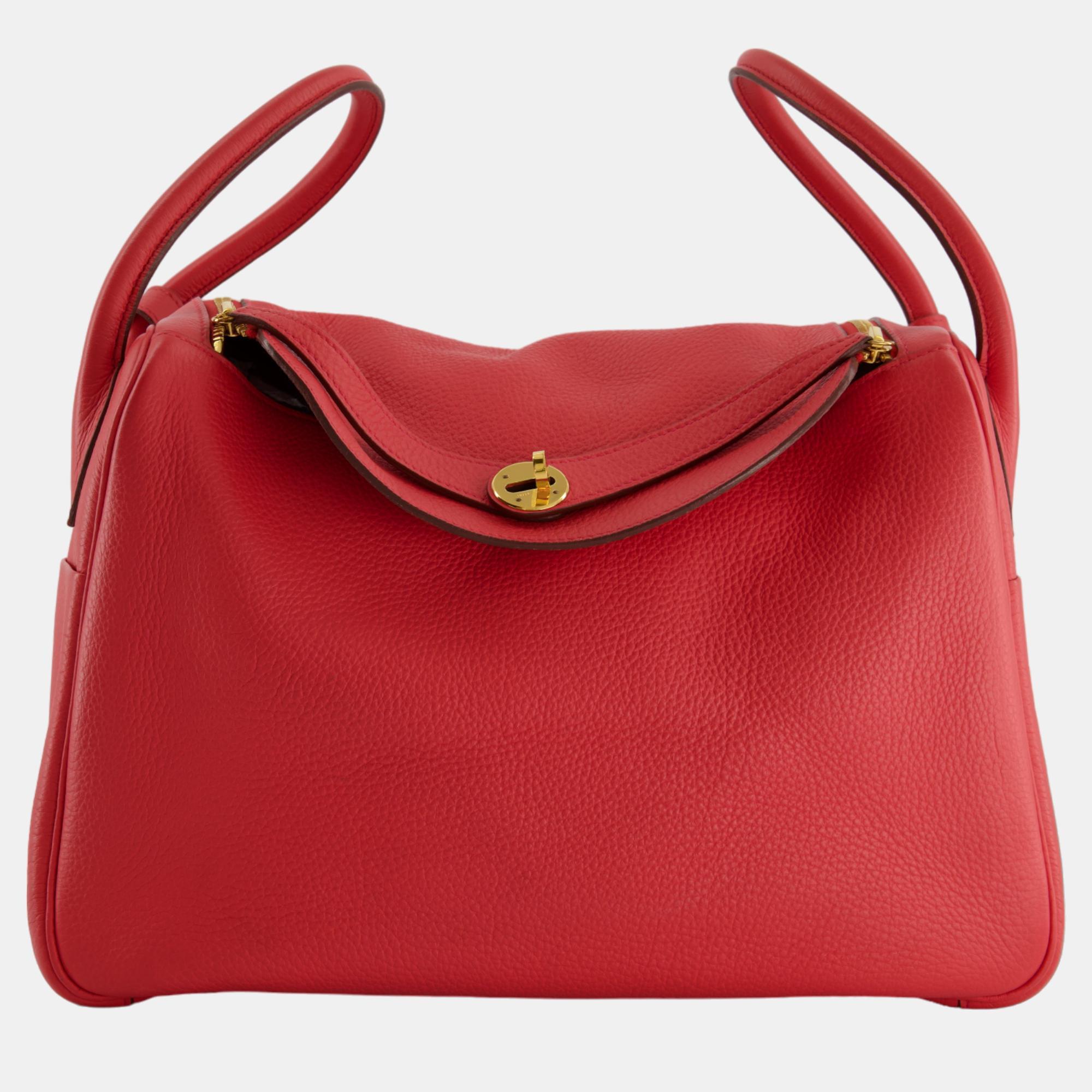 Hermes Lindy 34 Bag In Rose Jaipur Clemence Leather With Gold Hardware