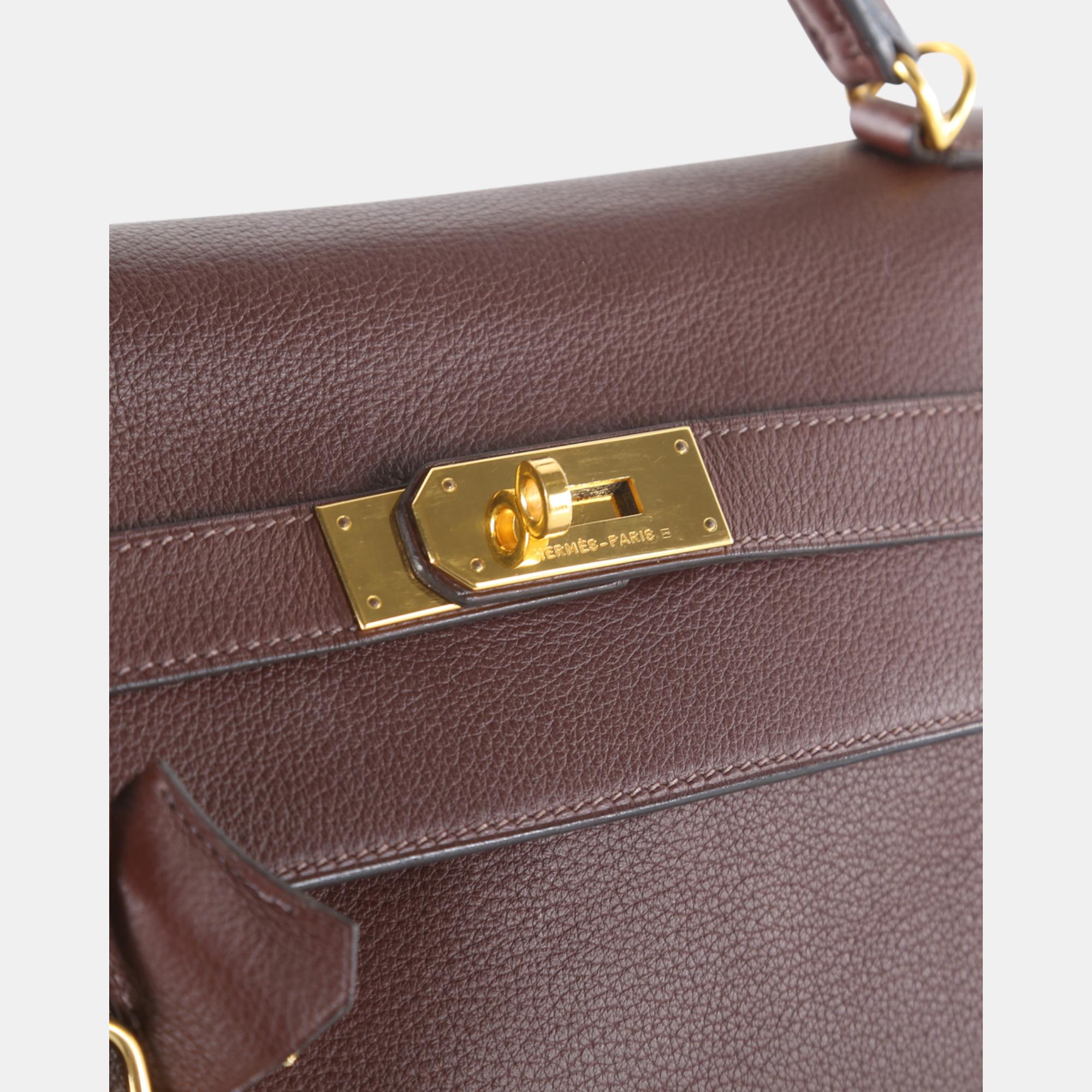 Hermes Brown Leather With Gold Hardware Kelly Retourne 40 Handle Bag