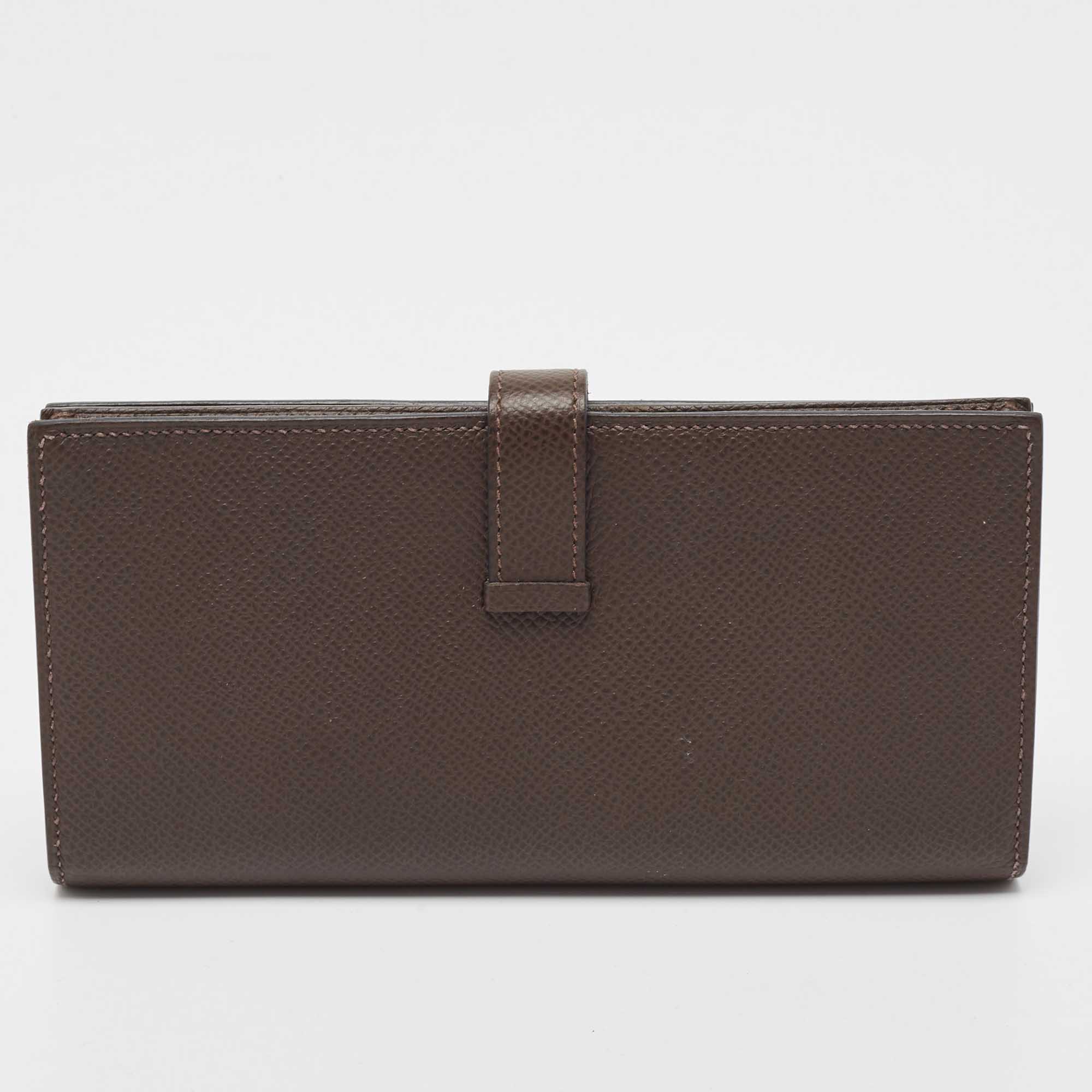 Hermés Chocolat Epsom Leather Bearn Gusset Wallet