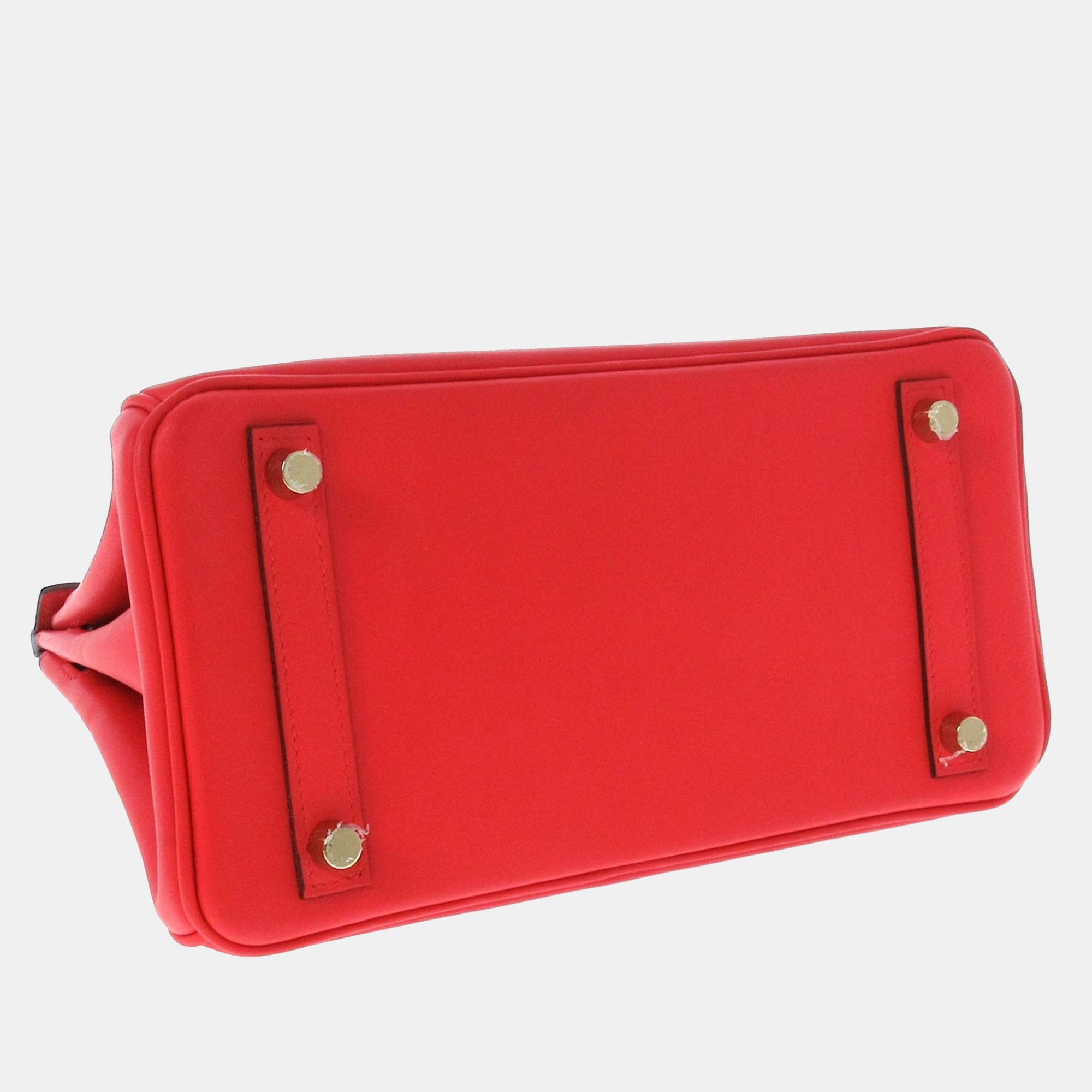 Hermes Red Leather Gold Hardware Birkin 25 Bag