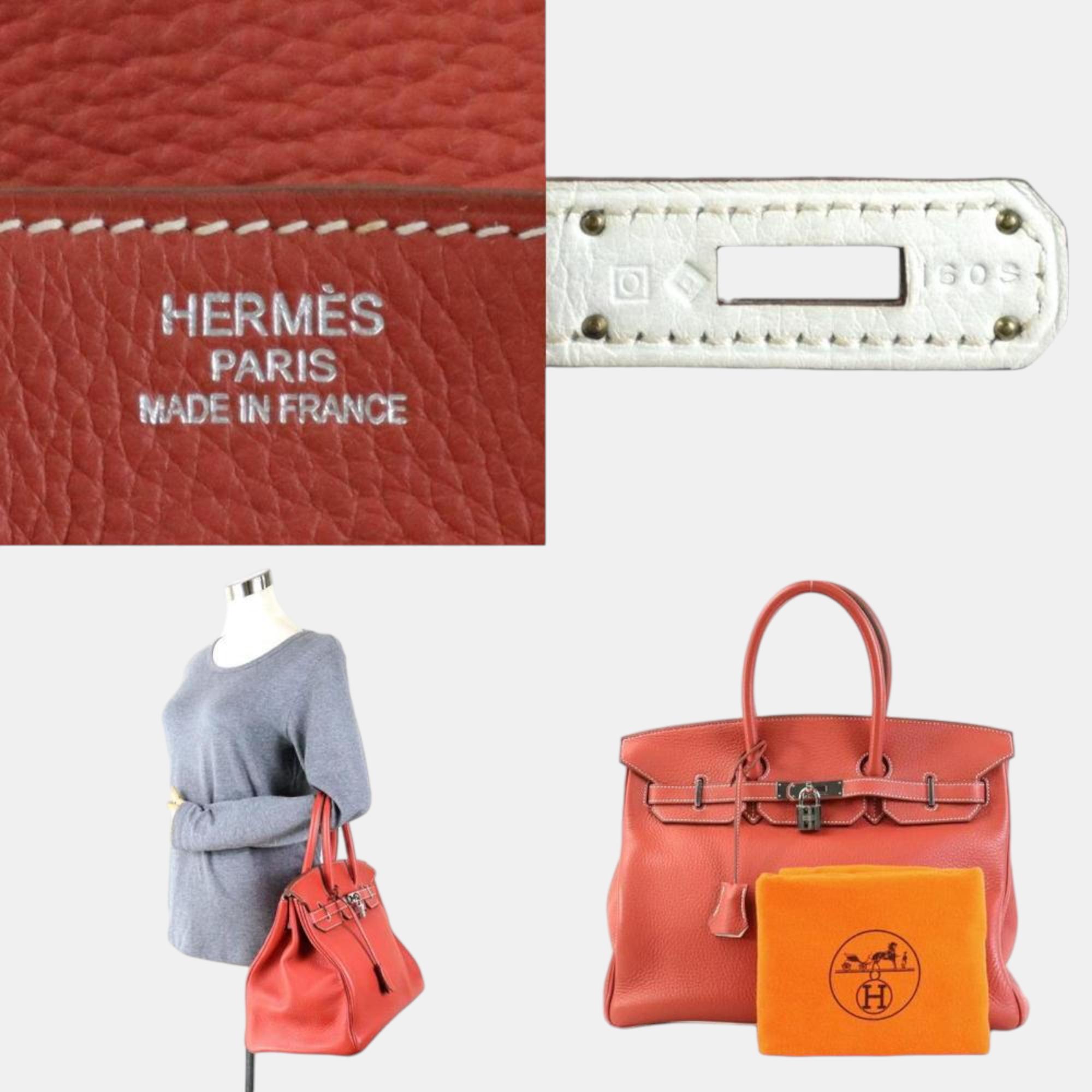 Hermes Handbag Birkin Eclat 35 Taurillon Clemence Sanguine X White Silver