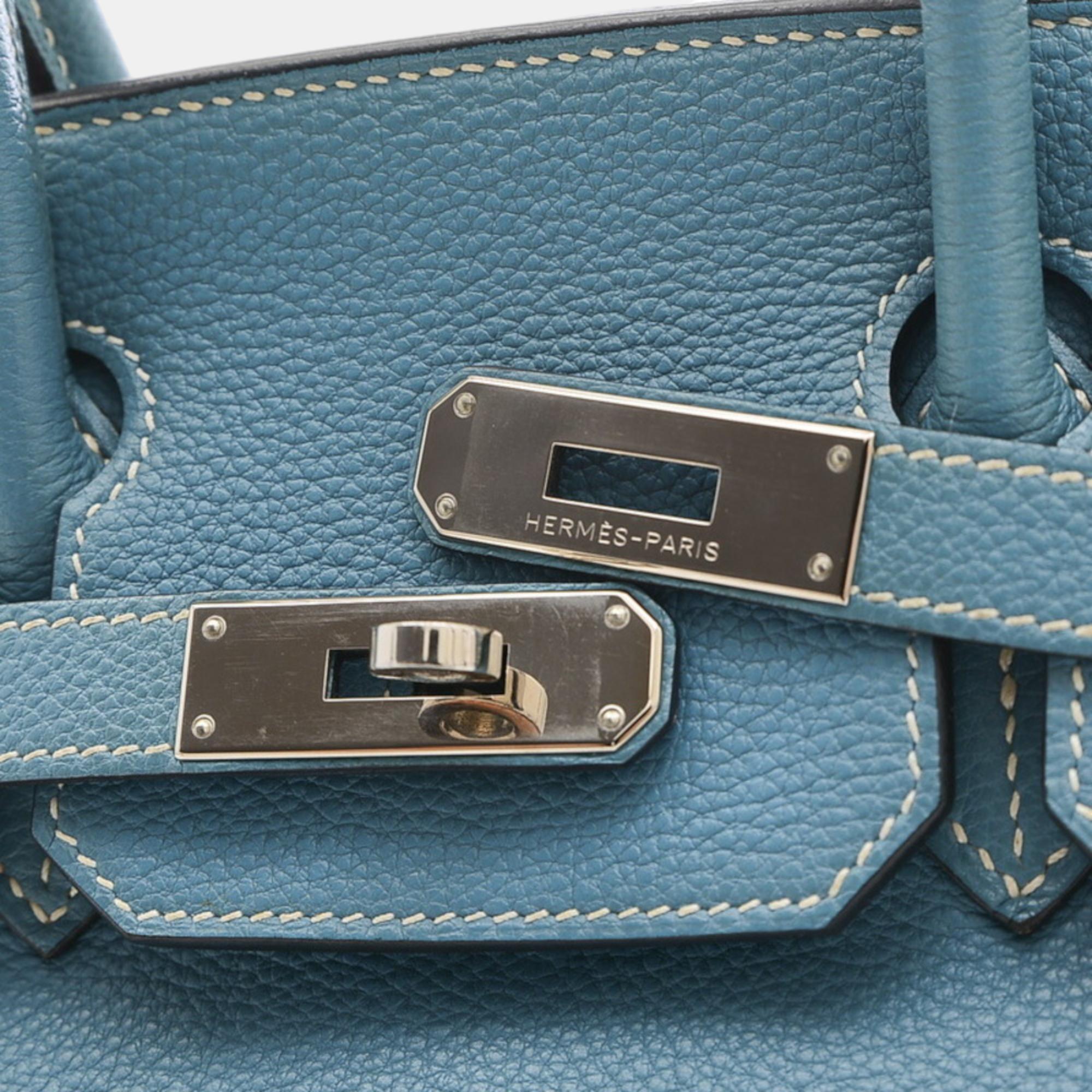 Hermes Birkin 30 Handbag Togo Blue Jean Silver Hardware N Stamp