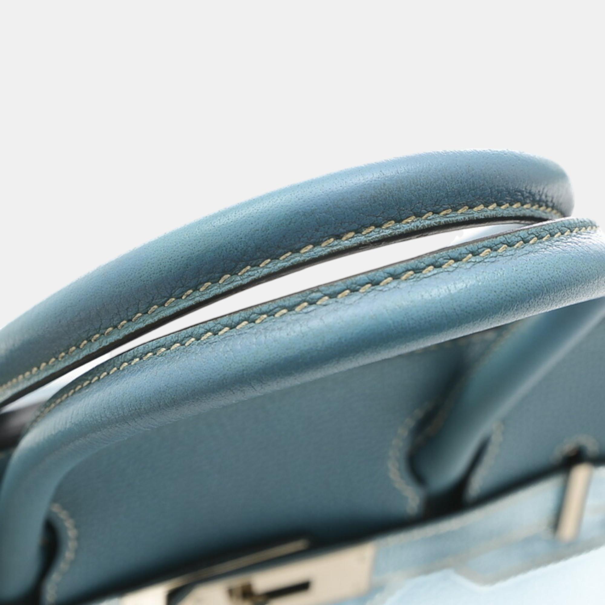 Hermes Birkin 30 Handbag Togo Blue Jean Silver Hardware N Stamp