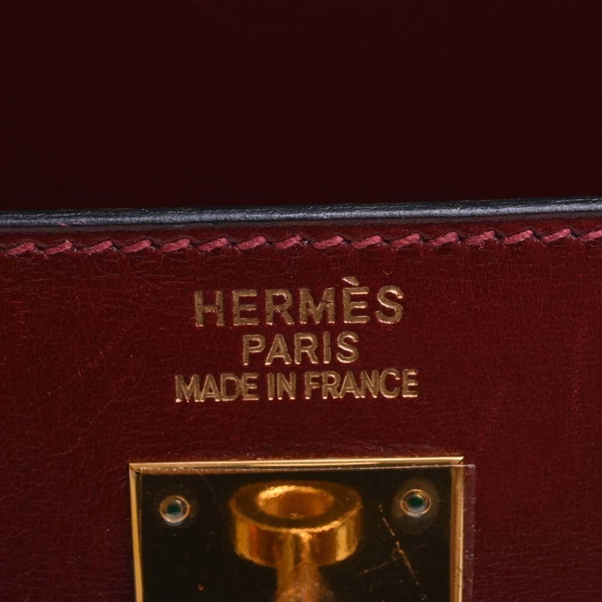 Hermes Box Calf Kelly 35 Handbag Bordeaux Ladies