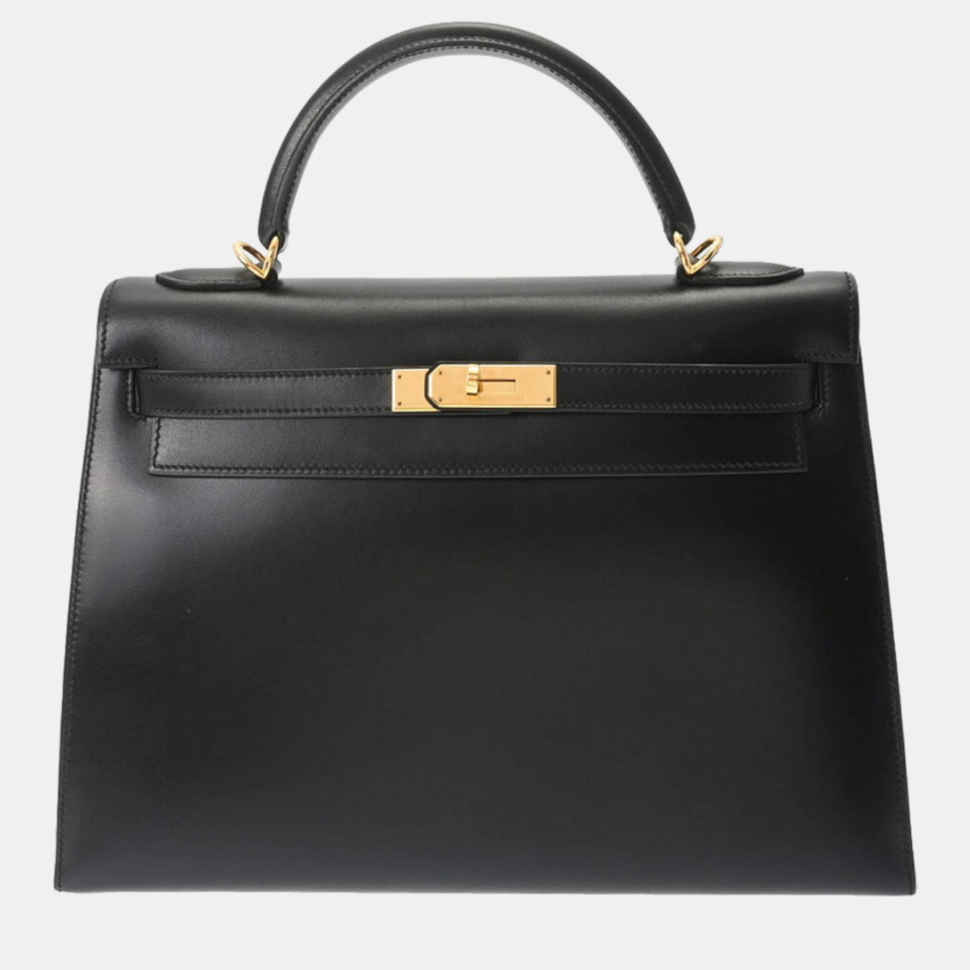 Hermes Kelly 32 Outside Stitching Black Gold Hardware D Stamp (around 2000) Women's Box Calf 2WAY Bag