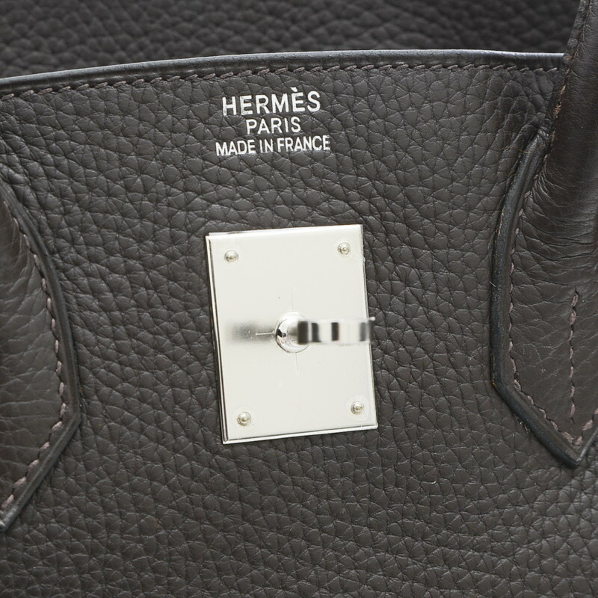 Hermes Birkin 35 Handbag Taurillon Clemence Chocolat Silver Hardware H Stamp