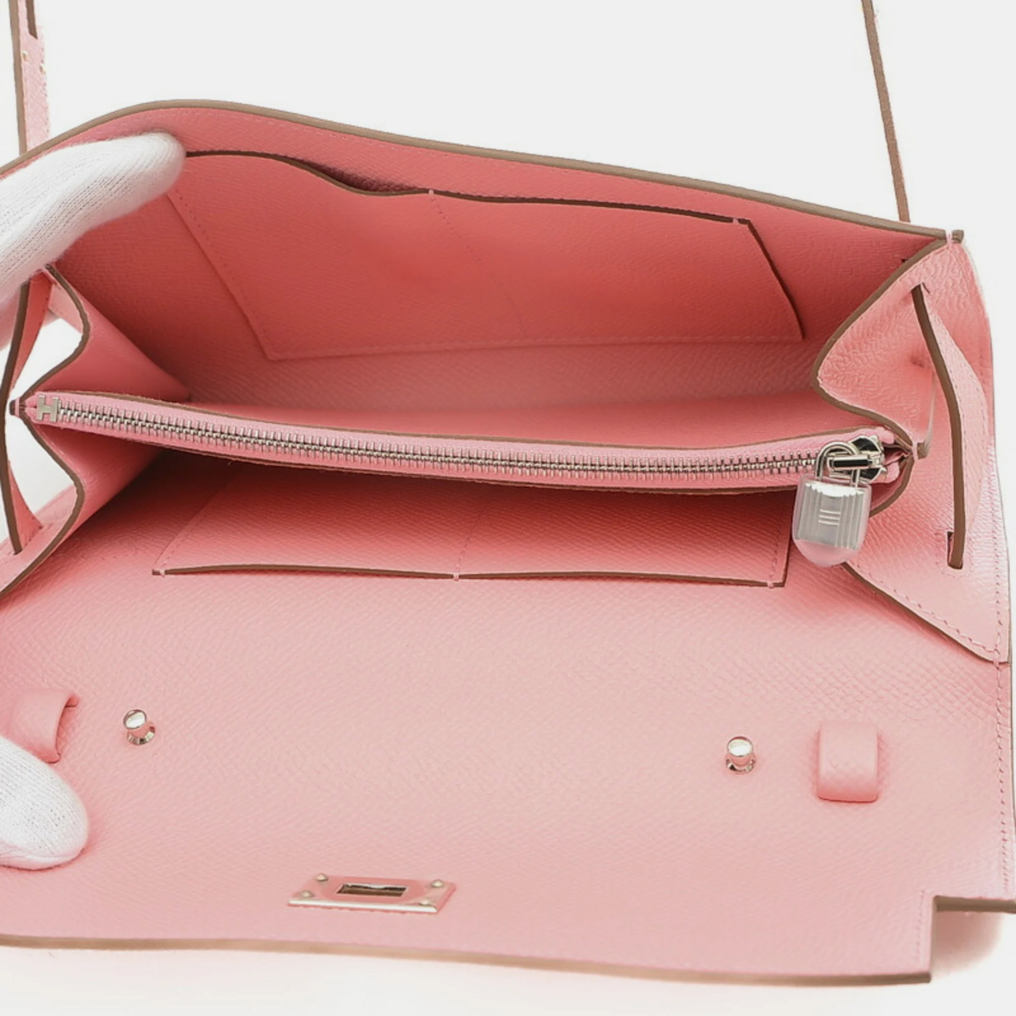 Hermes Kelly To Go Handbag Epson Rose Confetti Silver Hardware B Engraved
