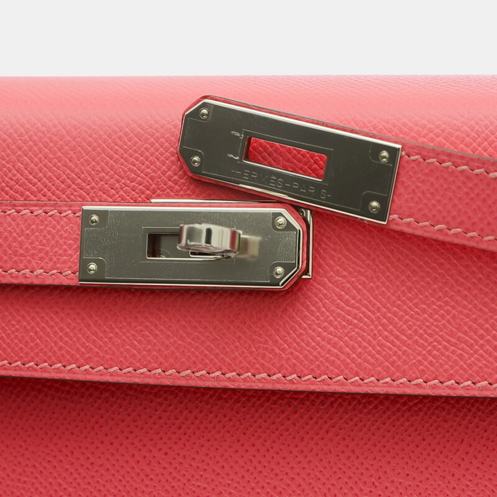 Hermes Kelly 28 Outside Stitching Handbag Epson Rose Azalea Silver Hardware D Engraved