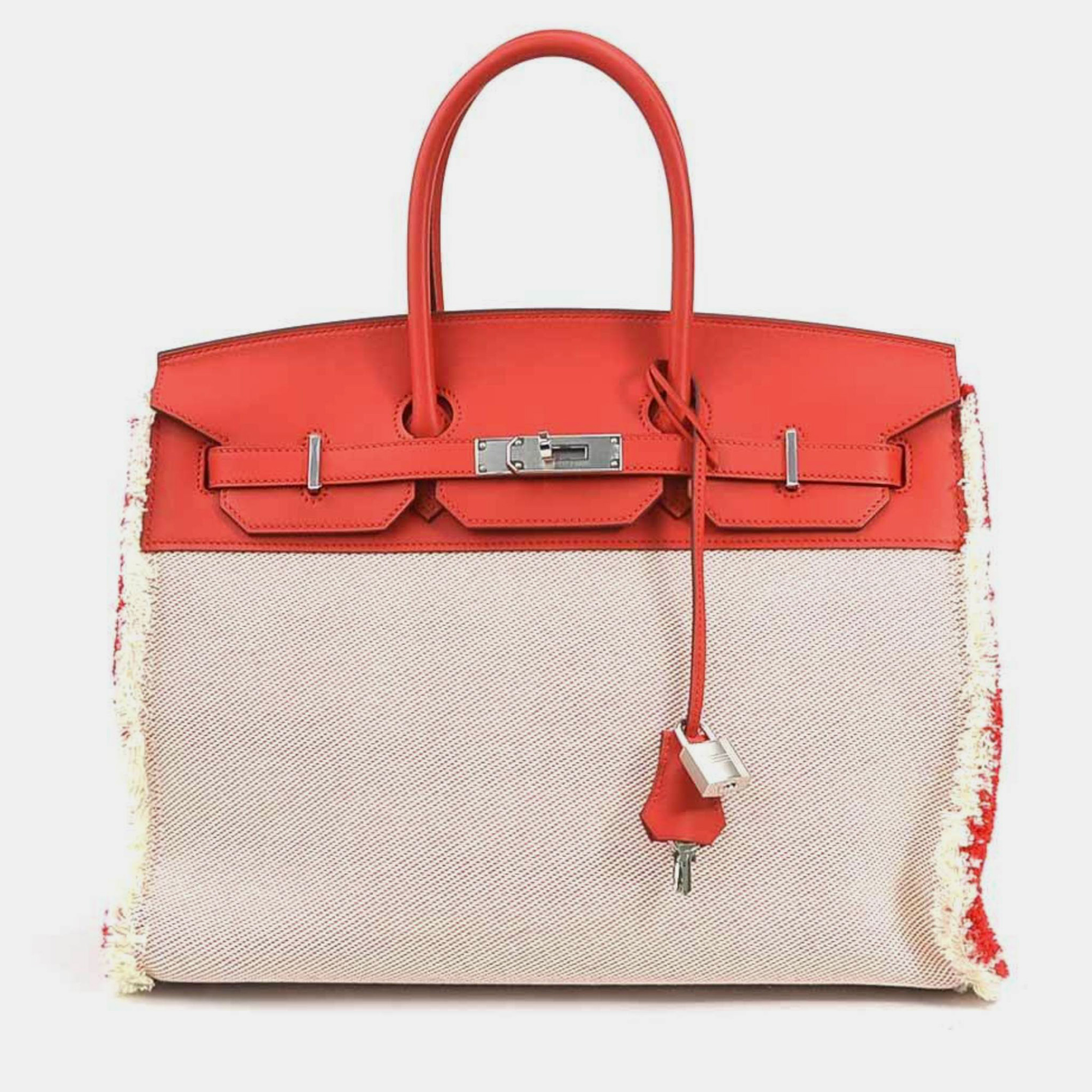 Hermes handbag birkin frei frey 35 vaux swift/twill ash rouge coup silver ladies