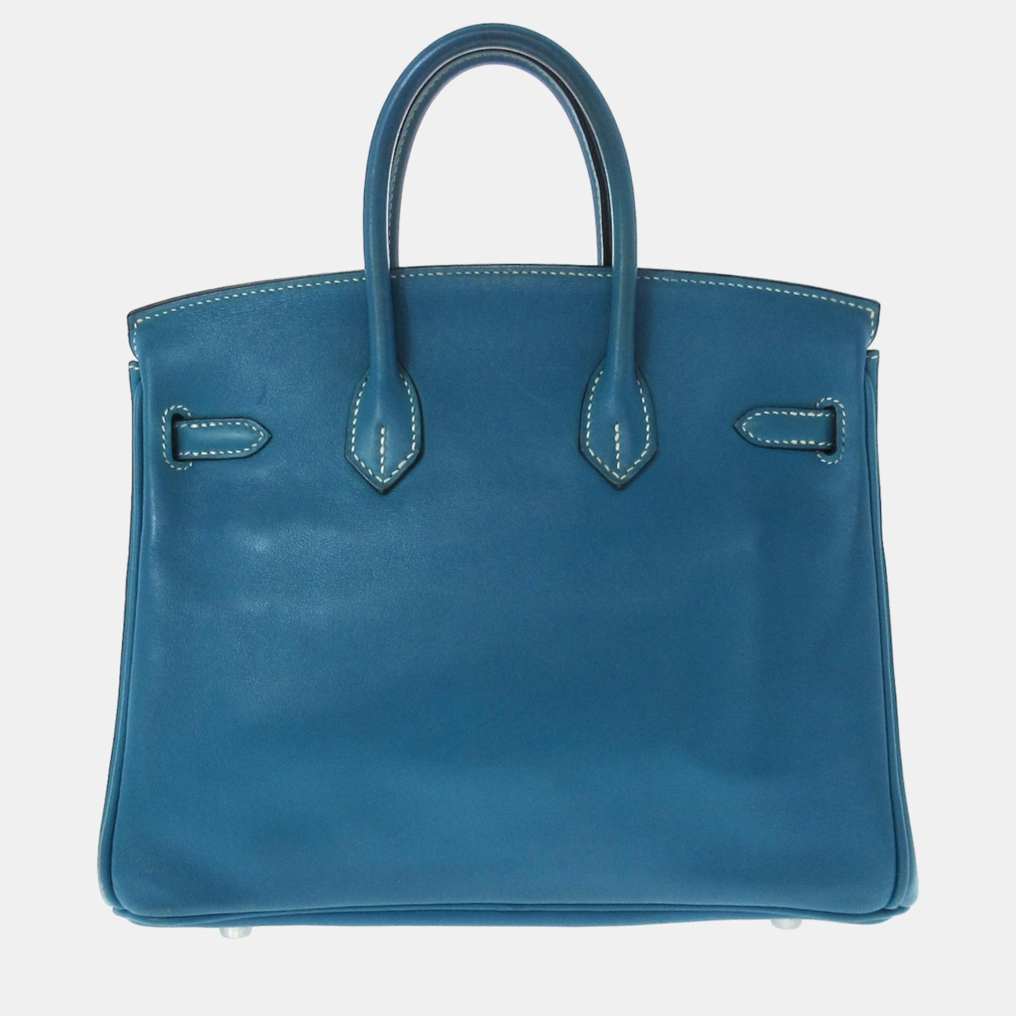 Hermes Blue Swift Leather Palladium Hardware  Birkin 25 Bag