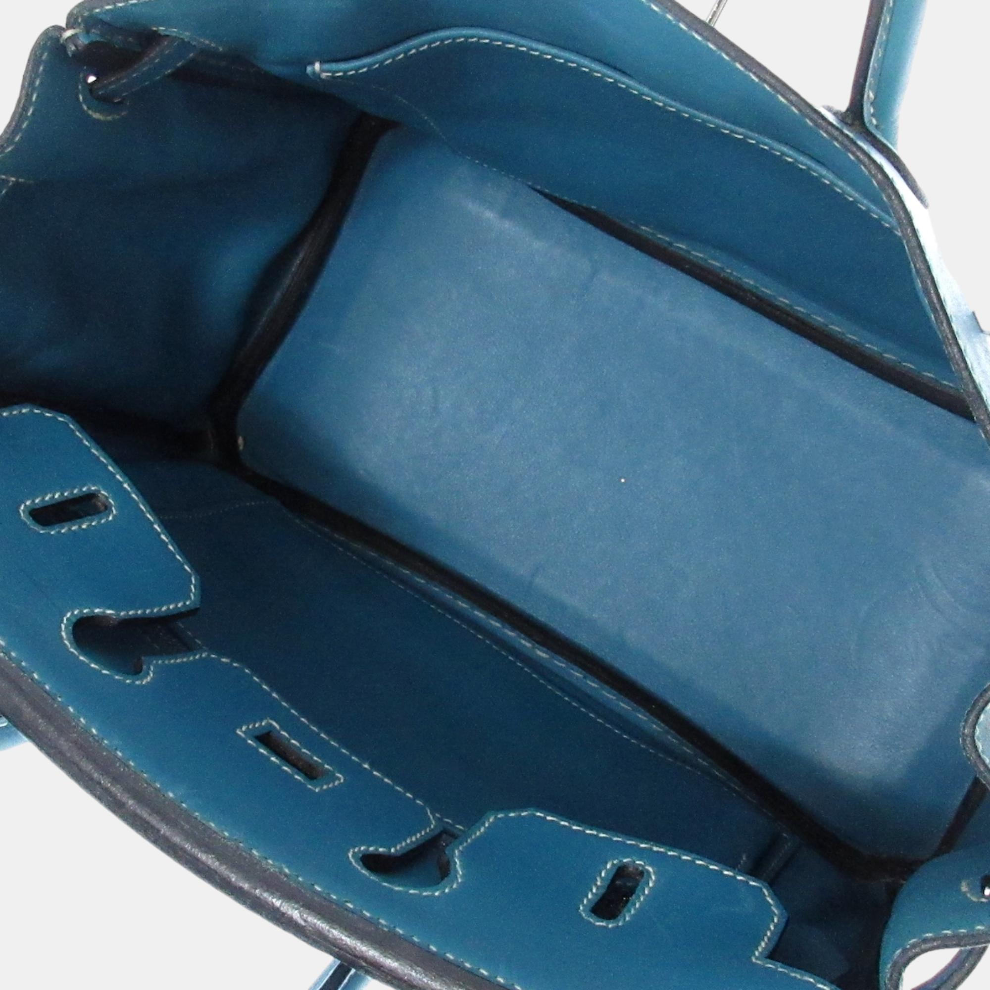Hermes Blue Swift Leather Palladium Hardware  Birkin 25 Bag
