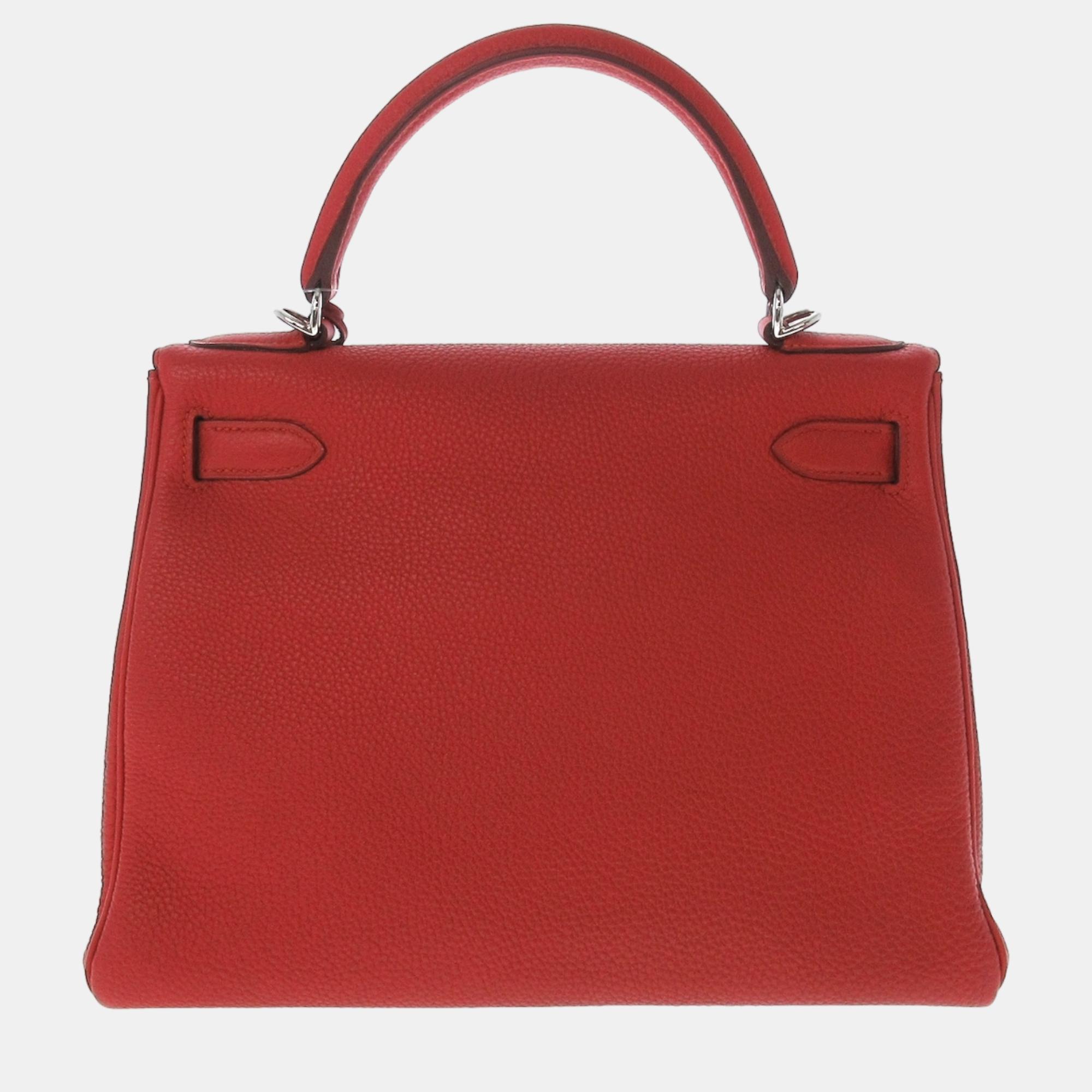 Hermes Red Togo Leather Palladium Hardware Kelly 28 Bag