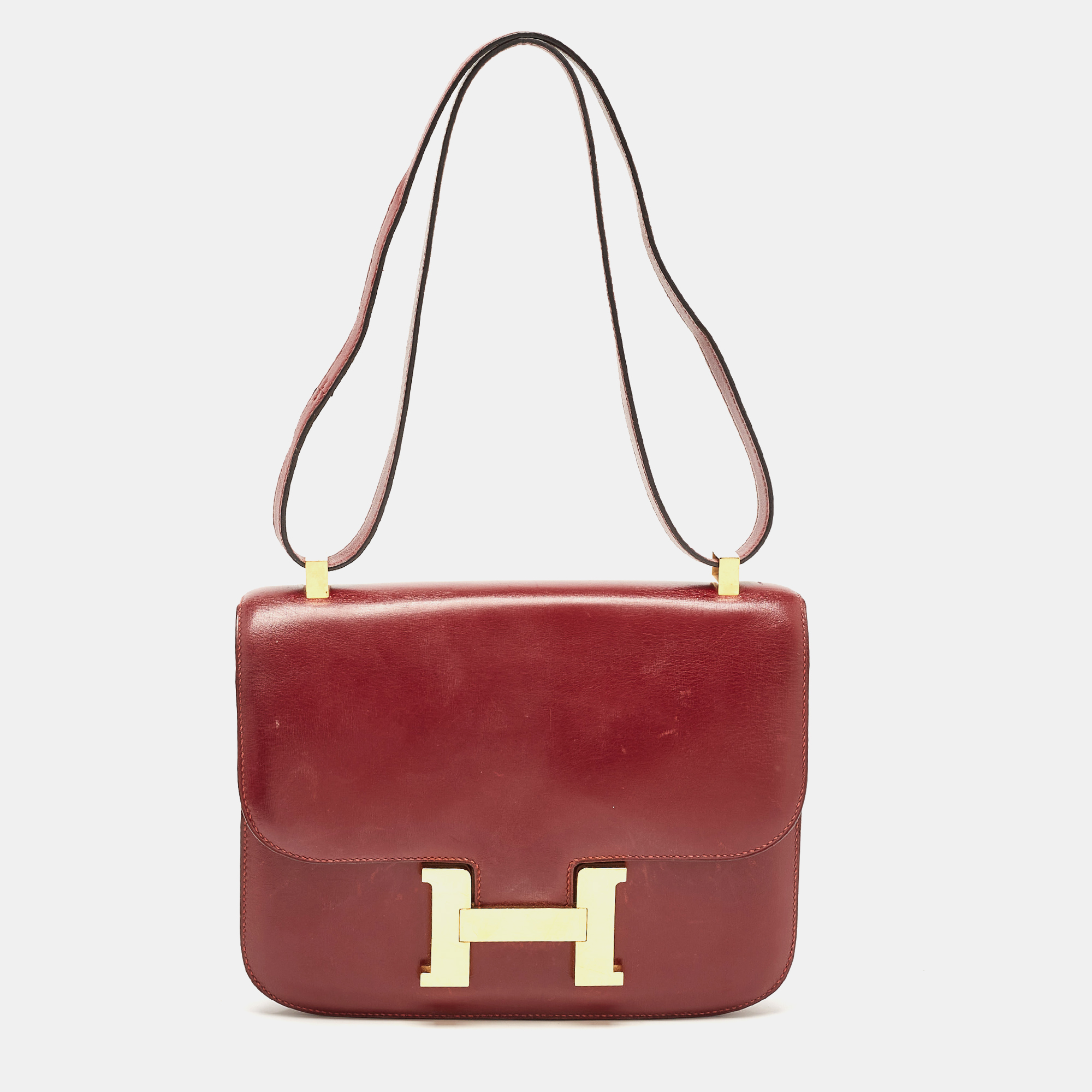 Hermes Rouge H Box Leather Gold Hardware Constance 23 Bag