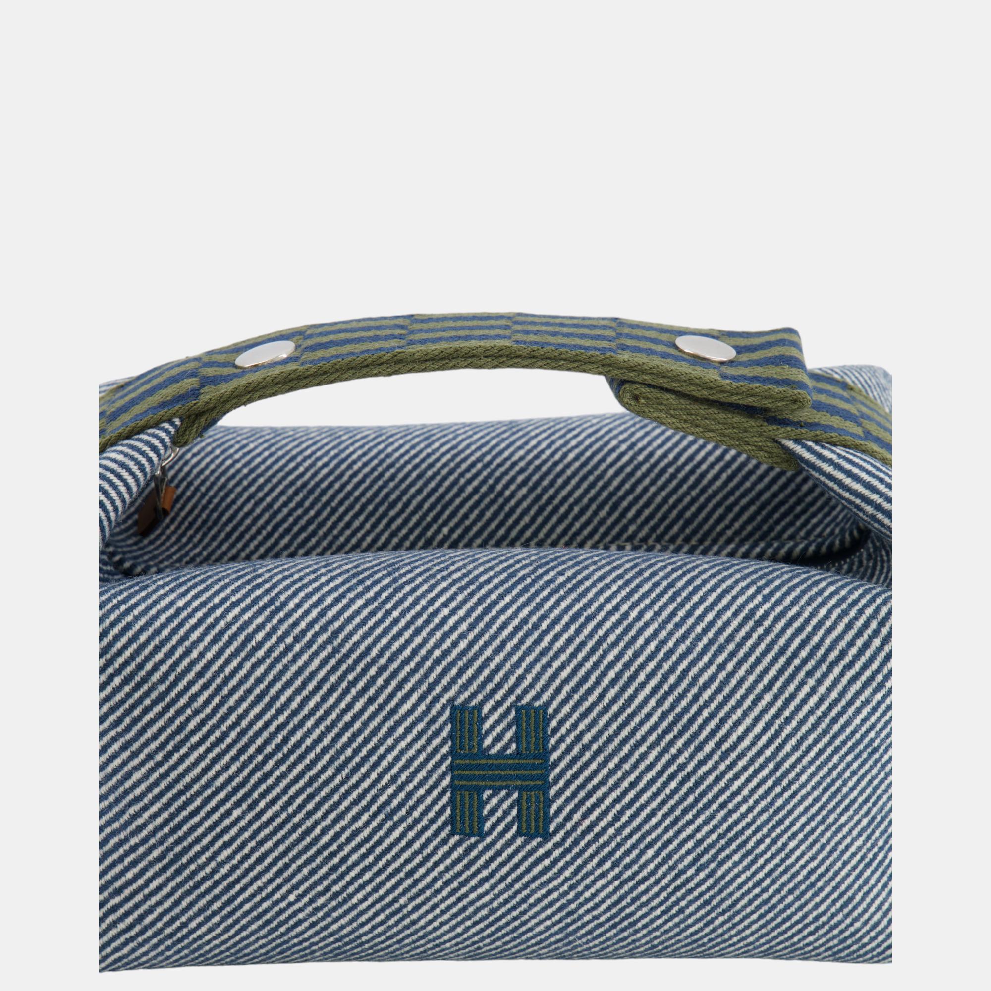 Hermes Small Bride-a-Brac H Natte Case In Bleu Abysse Wool With Palladium Hardware