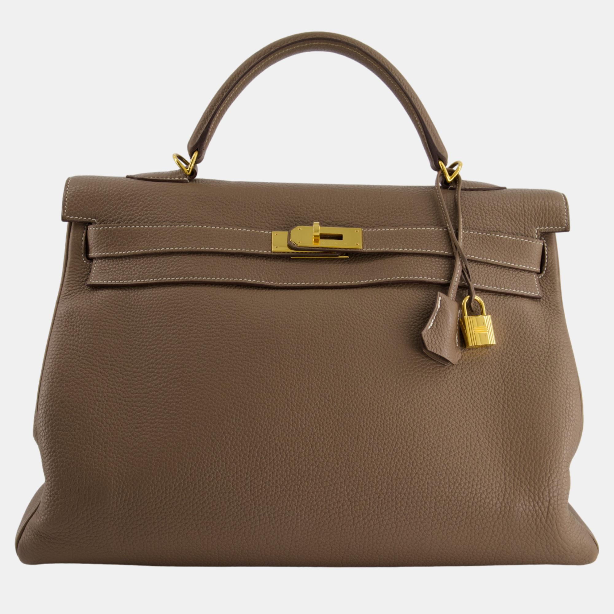 Hermes Kelly 40cm Bag Etoupe Togo Leather With Gold Hardware