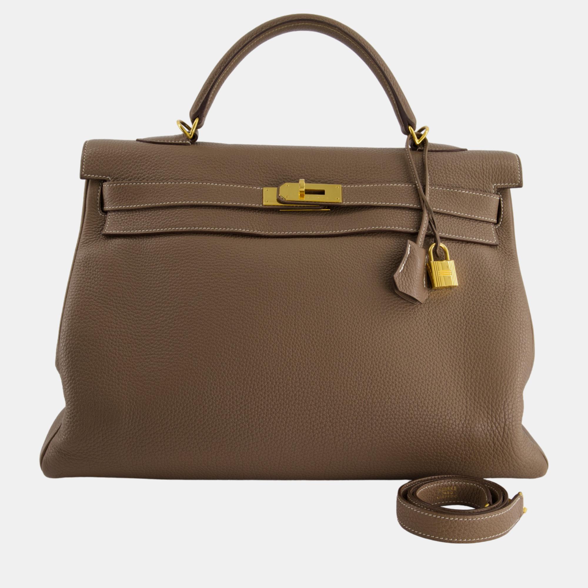 Hermes Kelly 40cm Bag Etoupe Togo Leather With Gold Hardware